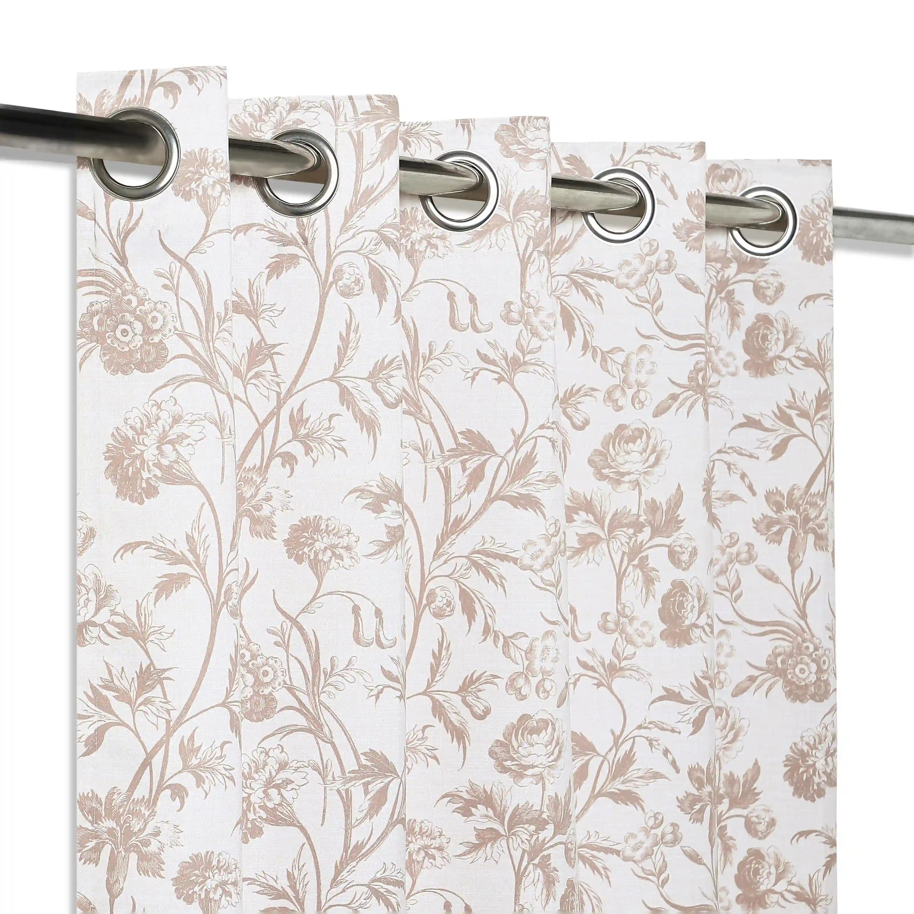 Bloomshire Classic Set Of 2 Printed Readymade Curtains | Shadow Bloom Walnut / Window (5ft X 4.4ft)