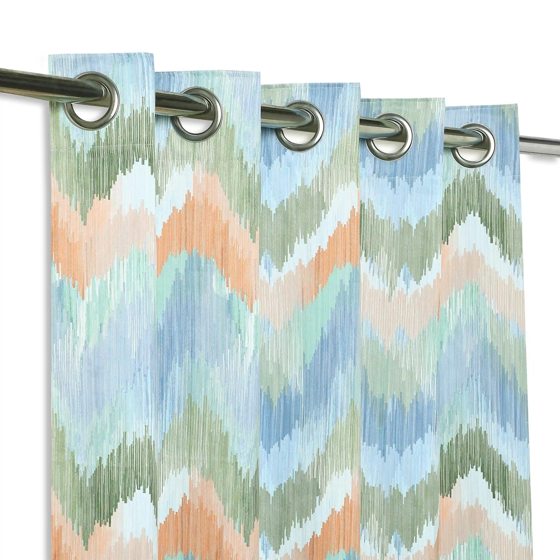 Bloomshire Classic Set Of 2 Printed Readymade Curtains | Modern Ikat Indigo / Window (5ft X 4.4ft)