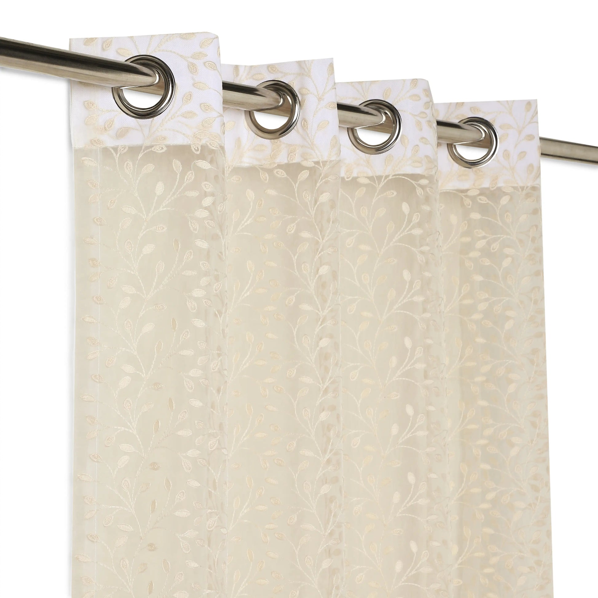 Velina Set Of 2 Embroidered Sheer Readymade Curtains | Threaded Story Pearl Beige / Door (3.60ft X 7.22ft)