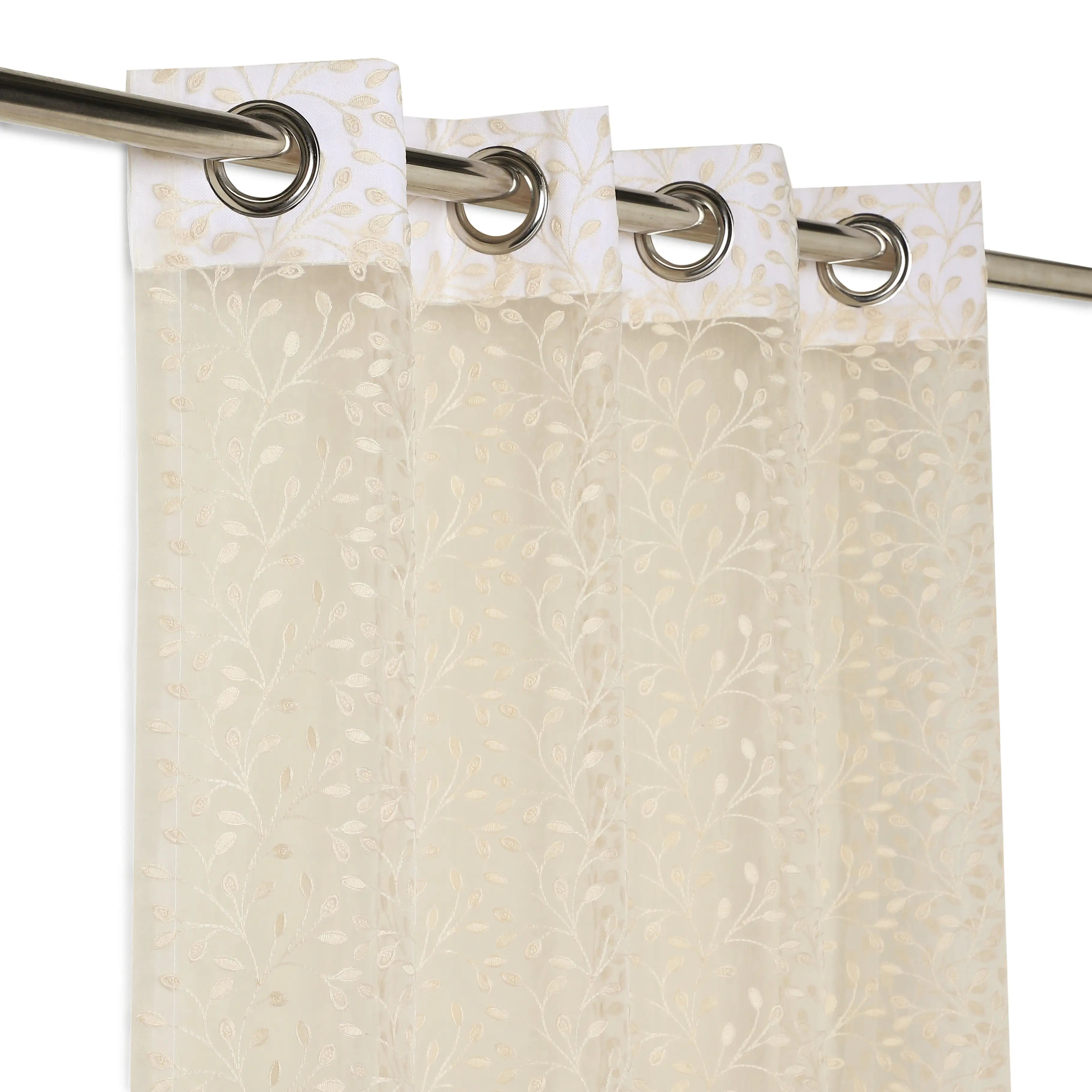 Velina Set Of 2 Embroidered Sheer Readymade Curtains | Threaded Story Pearl Beige / Door (3.60ft X 7.22ft)