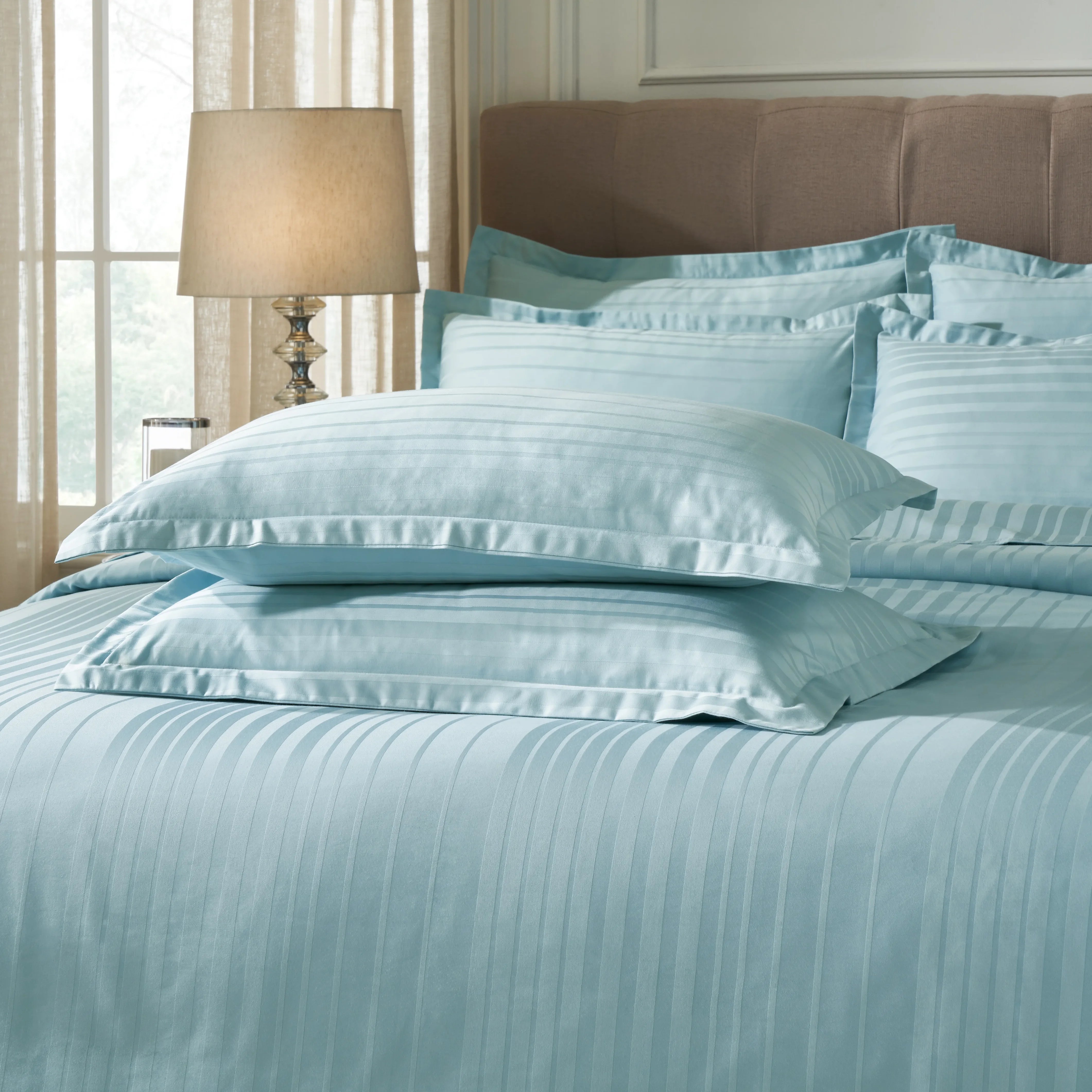 Seraya | 400TC Varigated Stripes Super Soft Fitted Sheet Set Blue Sky / King