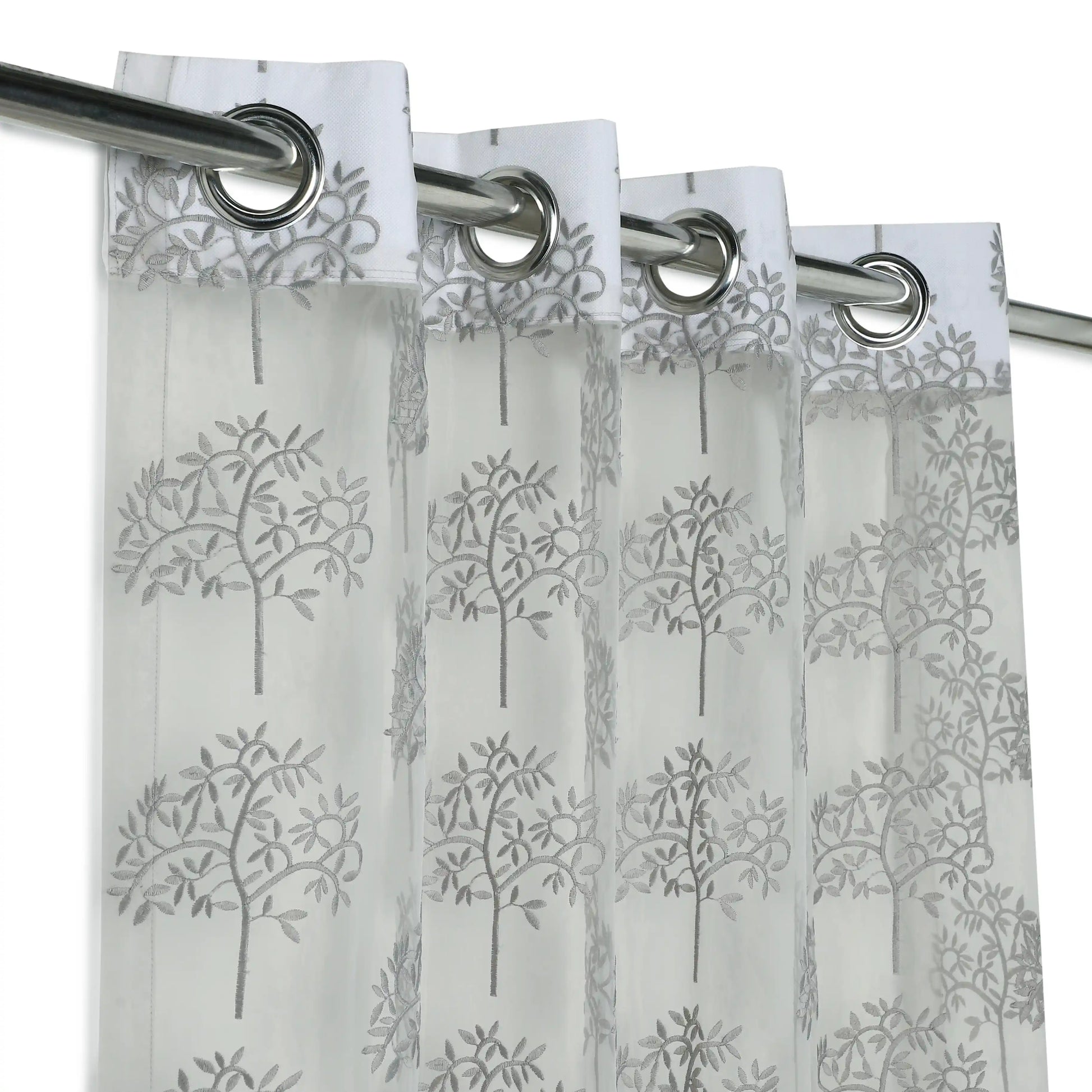 Velina Set Of 2 Embroidered Sheer Readymade Curtains | Botanical Trails Concrete Dust / Door (3.60ft X 7.22ft)