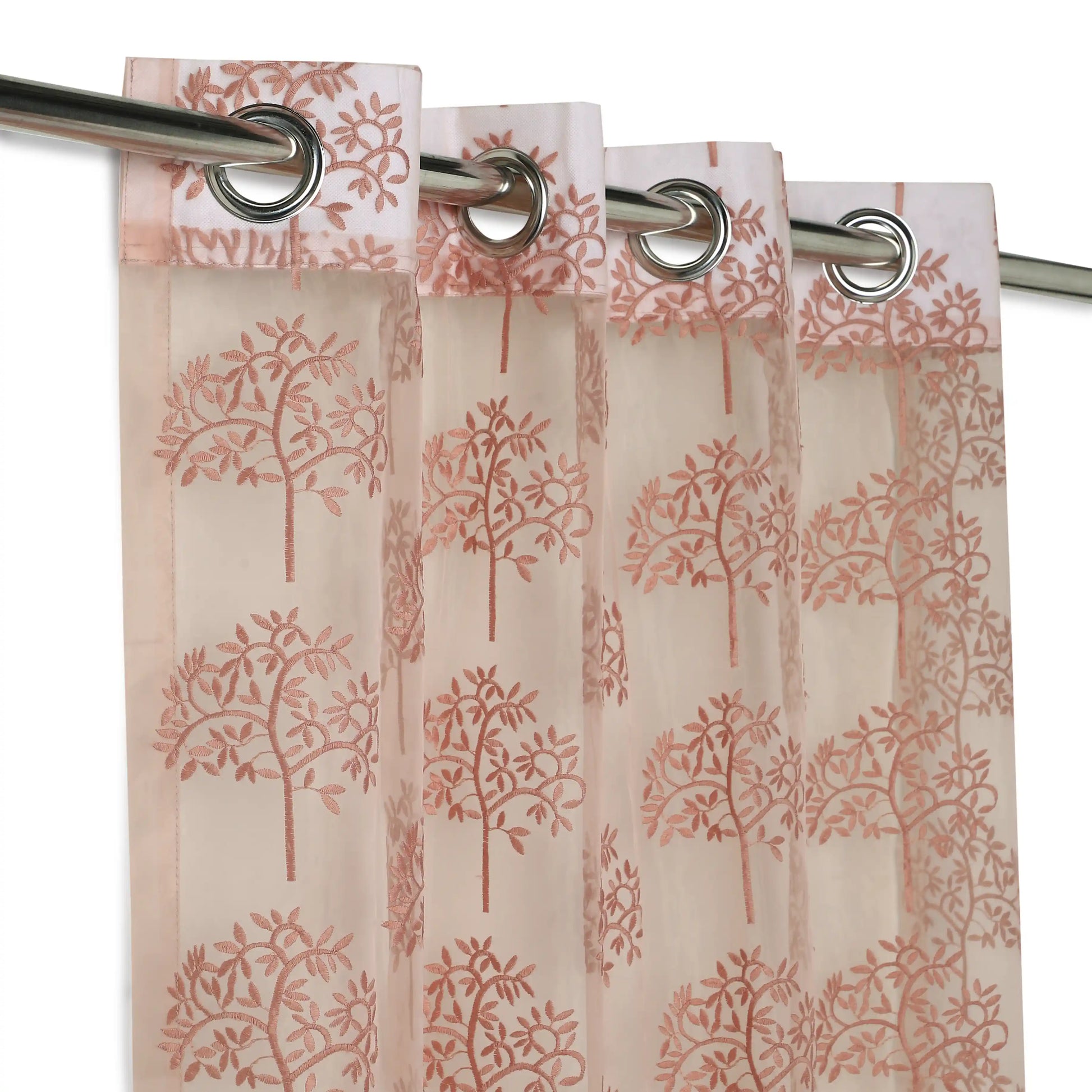 Velina Set Of 2 Embroidered Sheer Readymade Curtains | Botanical Trails Pink Whisper / Door (3.60ft X 7.22ft)