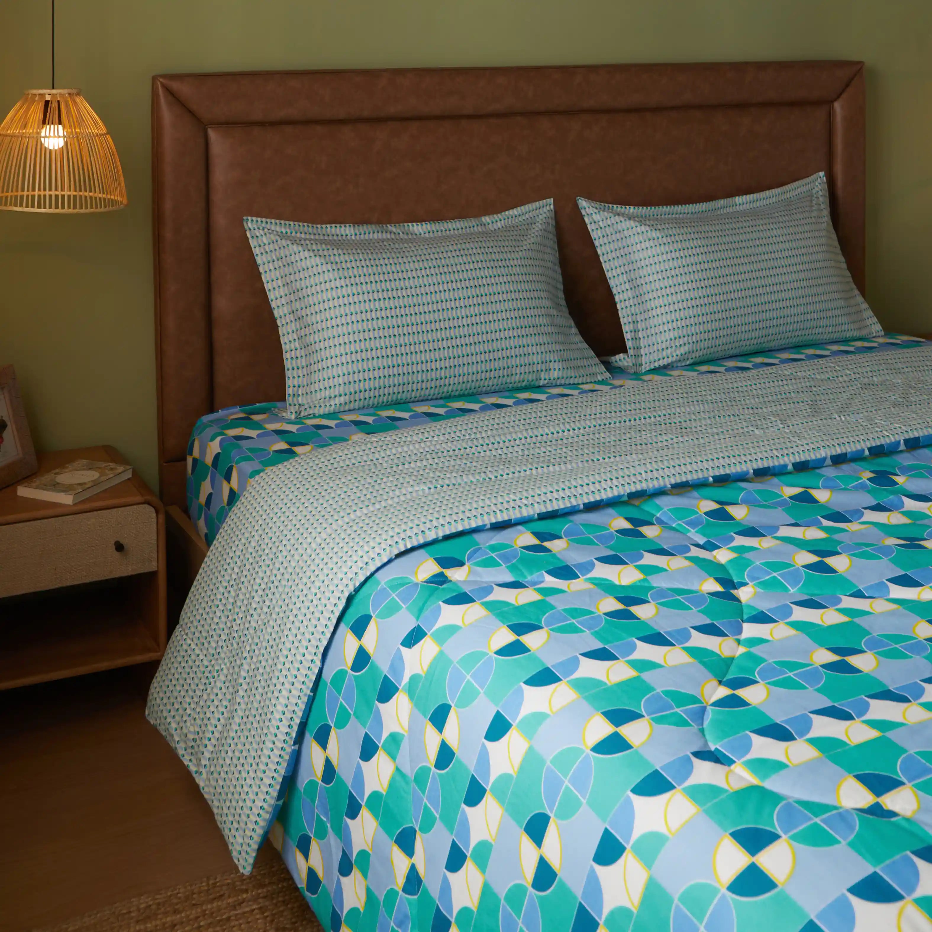 Mishella Printed Orbit Teal Bedding Set-1 (Dbl Bedsheet + Dbl Dohar) Orbit Teal / Double
