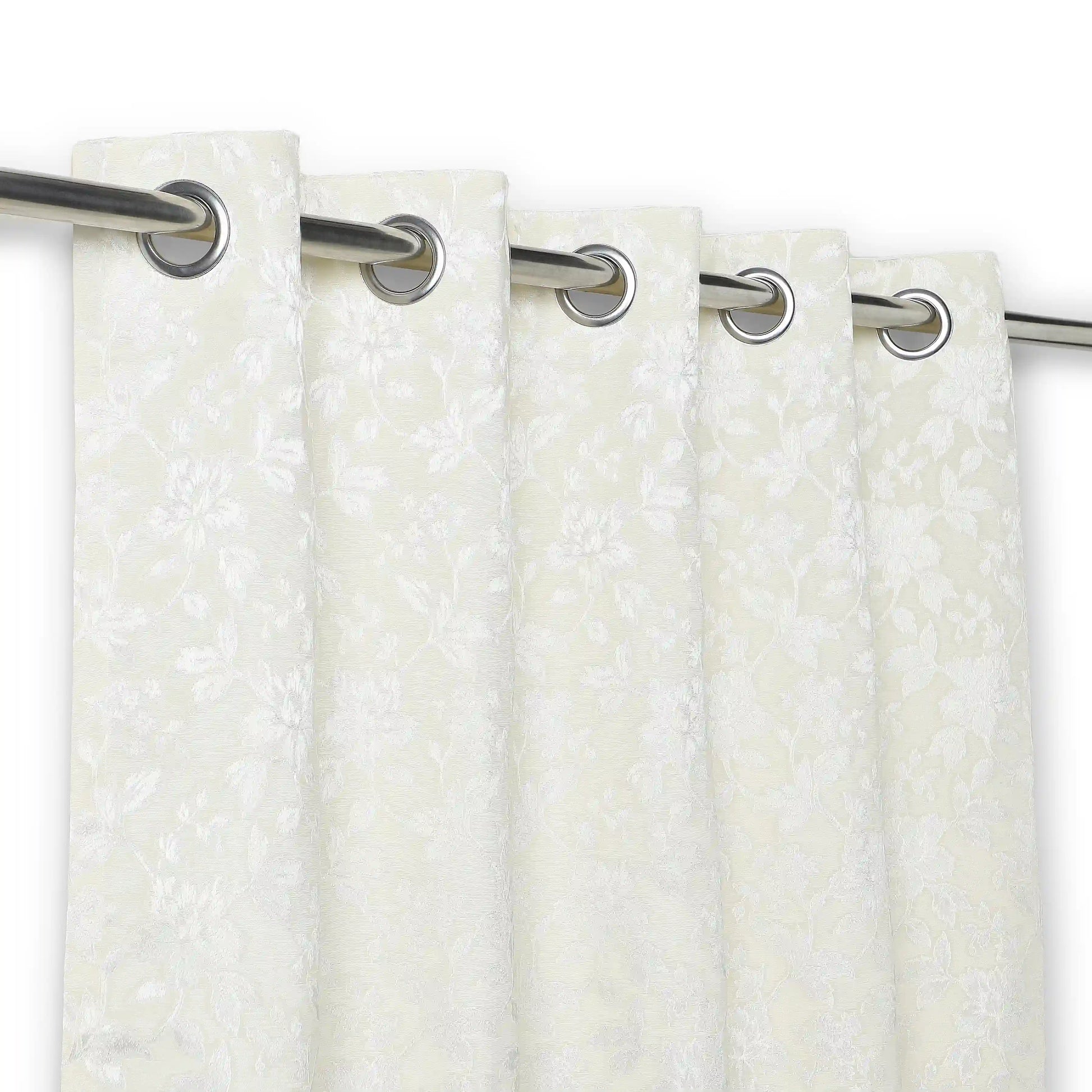 De Jacquard - Luxe Set Of 2 Jacquard Readymade Curtains | Monochrome Flora Moonlit Sand / Window (5ft X 4.4ft)