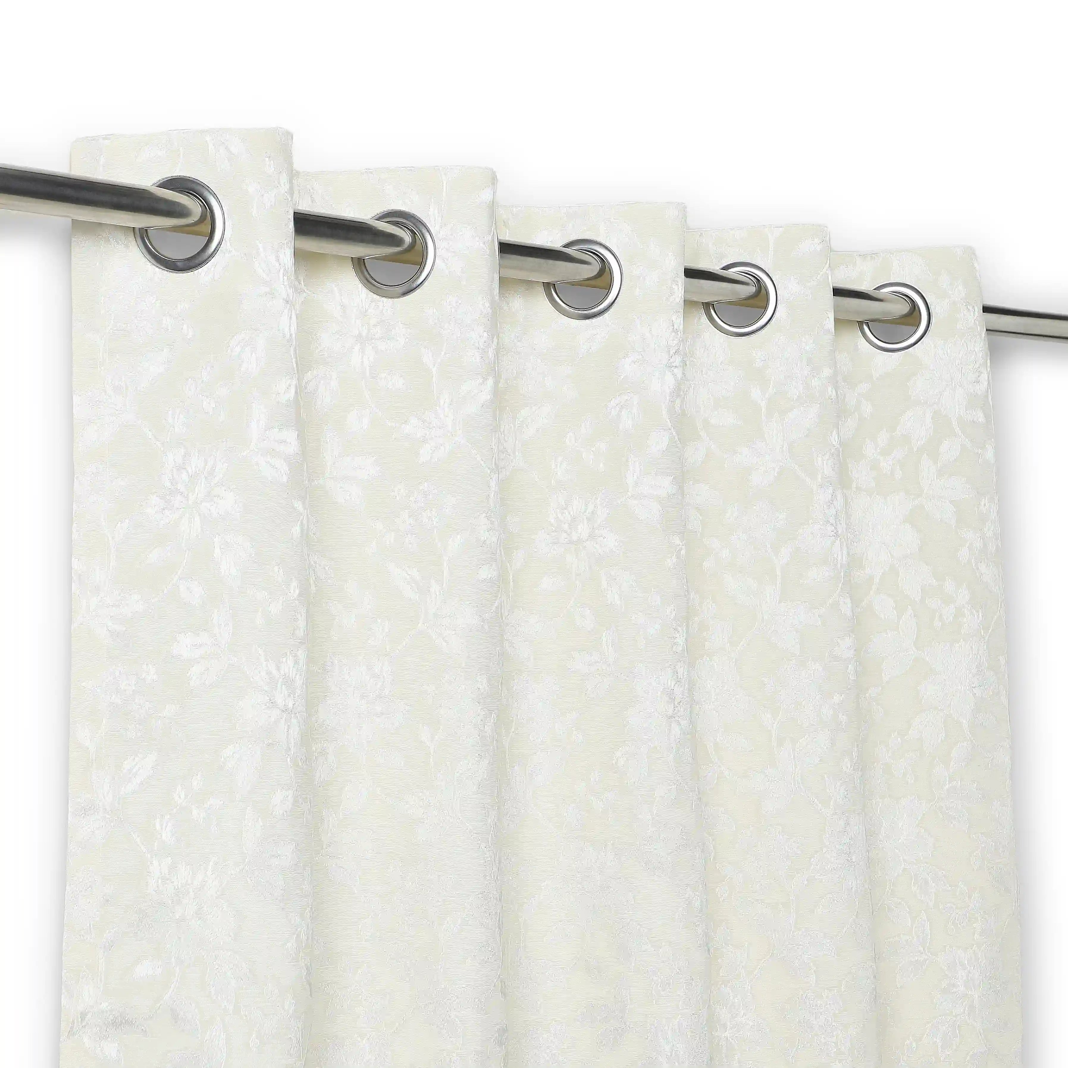 De Jacquard - Luxe Set Of 2 Jacquard Readymade Curtains | Monochrome Flora Moonlit Sand / Window (5ft X 4.4ft)