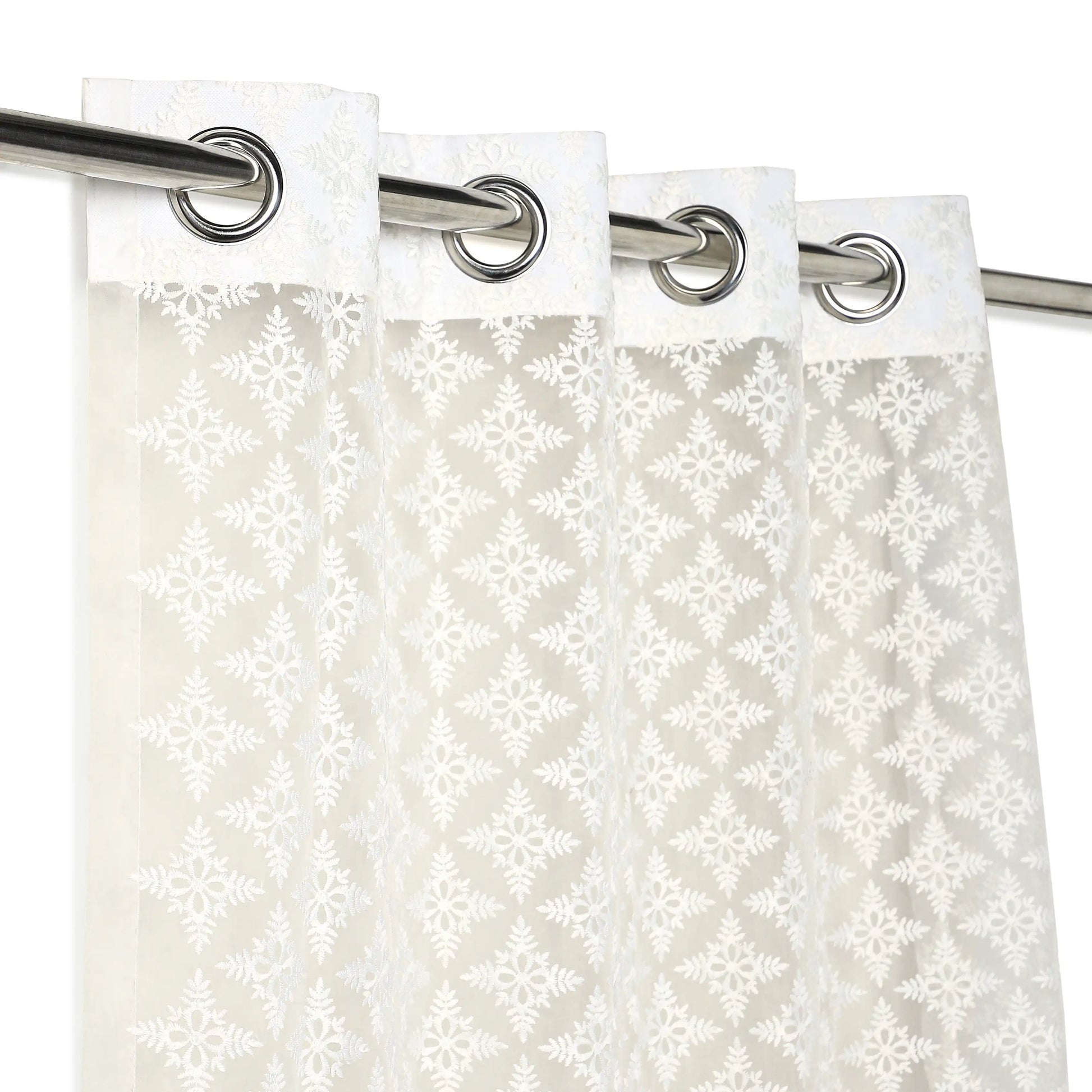 Velina Set Of 2 Embroidered Sheer Readymade Curtains | Royal Jharokha Feather White / Door (3.60ft X 7.22ft)