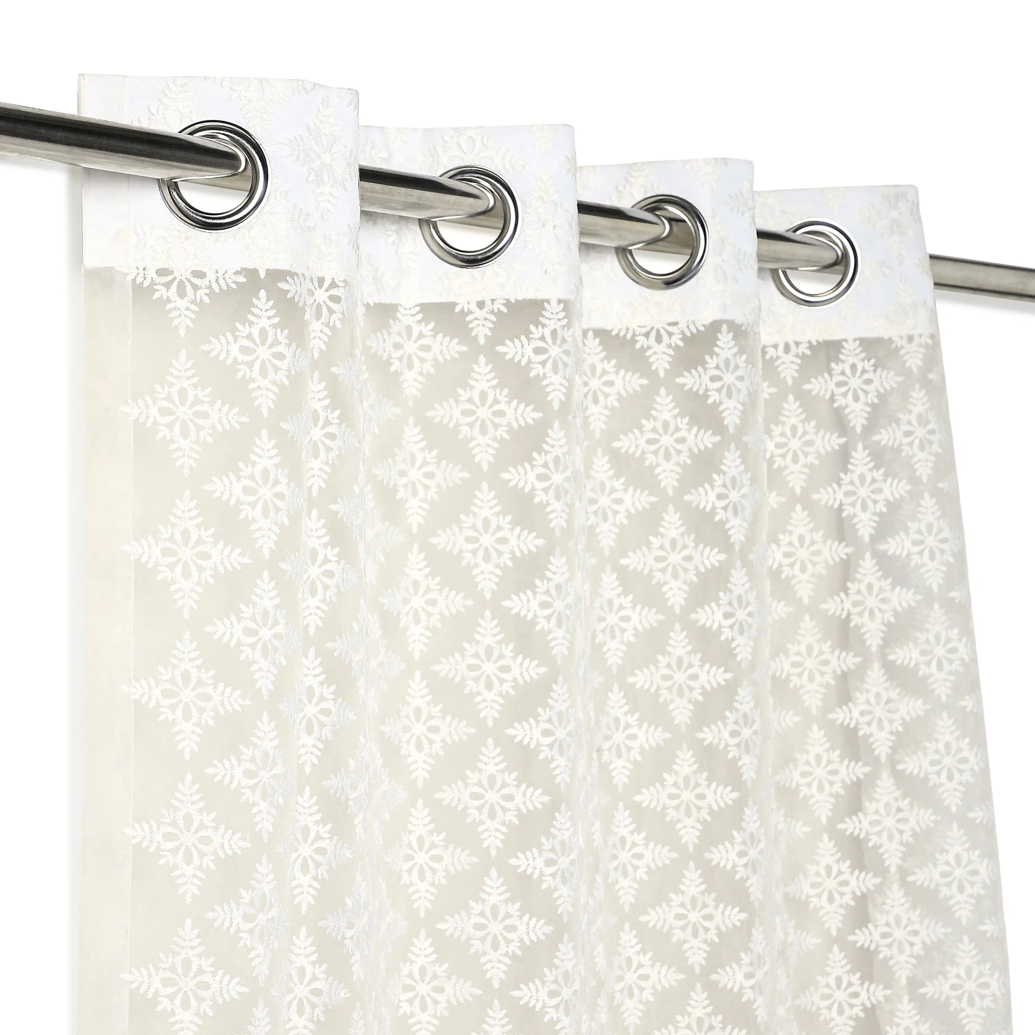 Velina Set Of 2 Embroidered Sheer Readymade Curtains | Royal Jharokha Feather White / Door (3.60ft X 7.22ft)