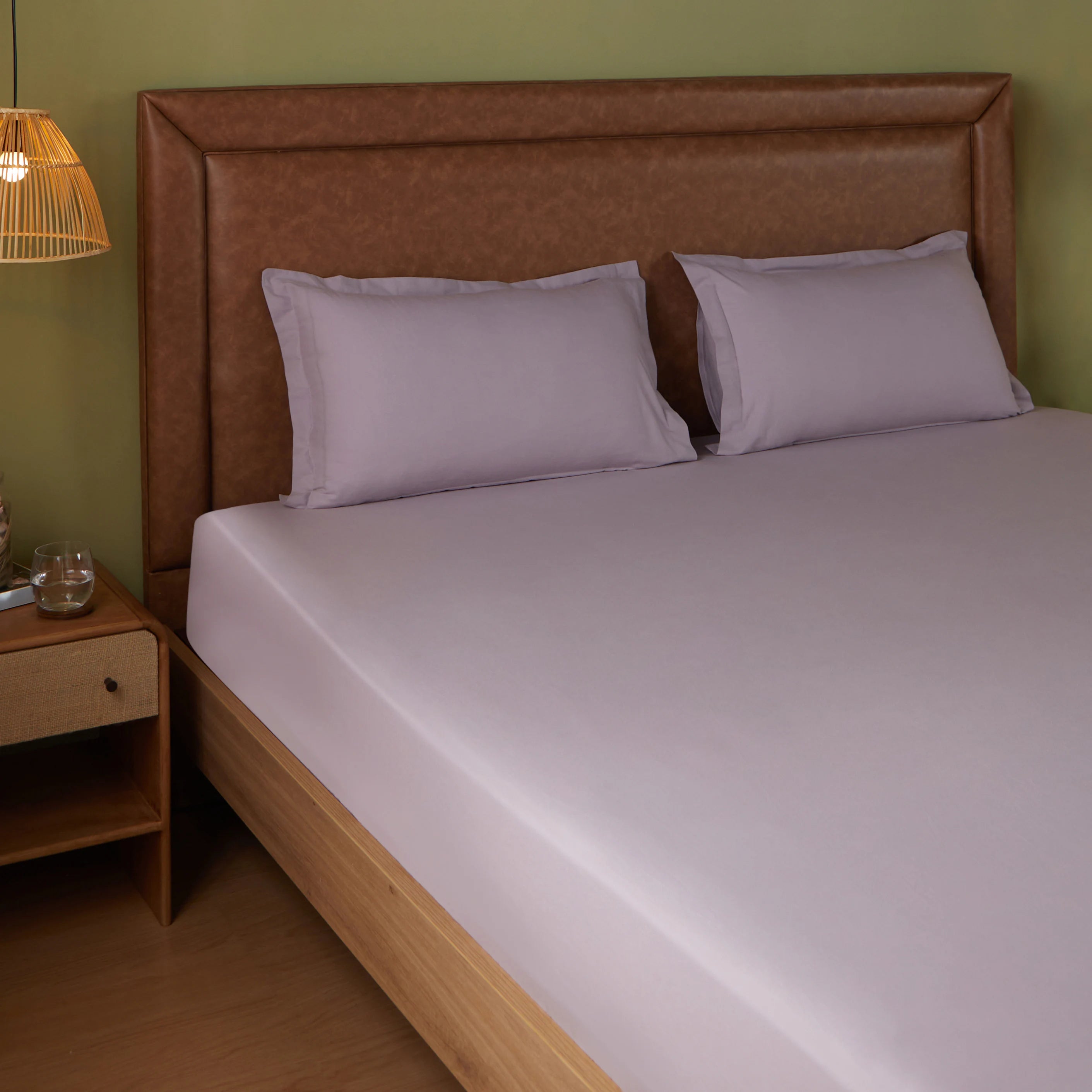 Paleto | Everyday Hues Solid Dyed Cotton Fitted Sheet Set-Grey Lavender Grey Lavender / King