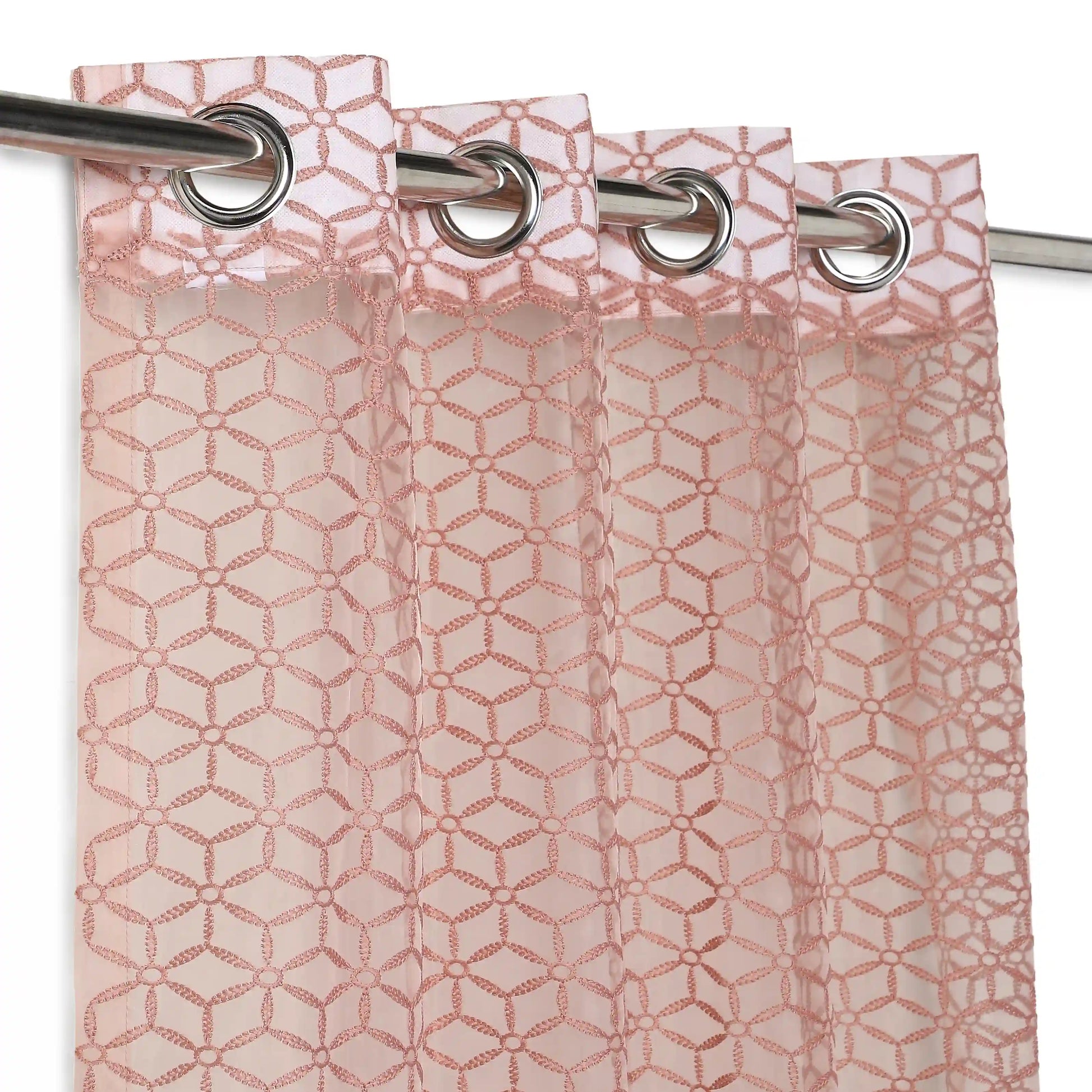 Velina Set Of 2 Embroidered Sheer Readymade Curtains | Whispering Trellis Cherry Blossom / Door (3.60ft X 7.22ft)