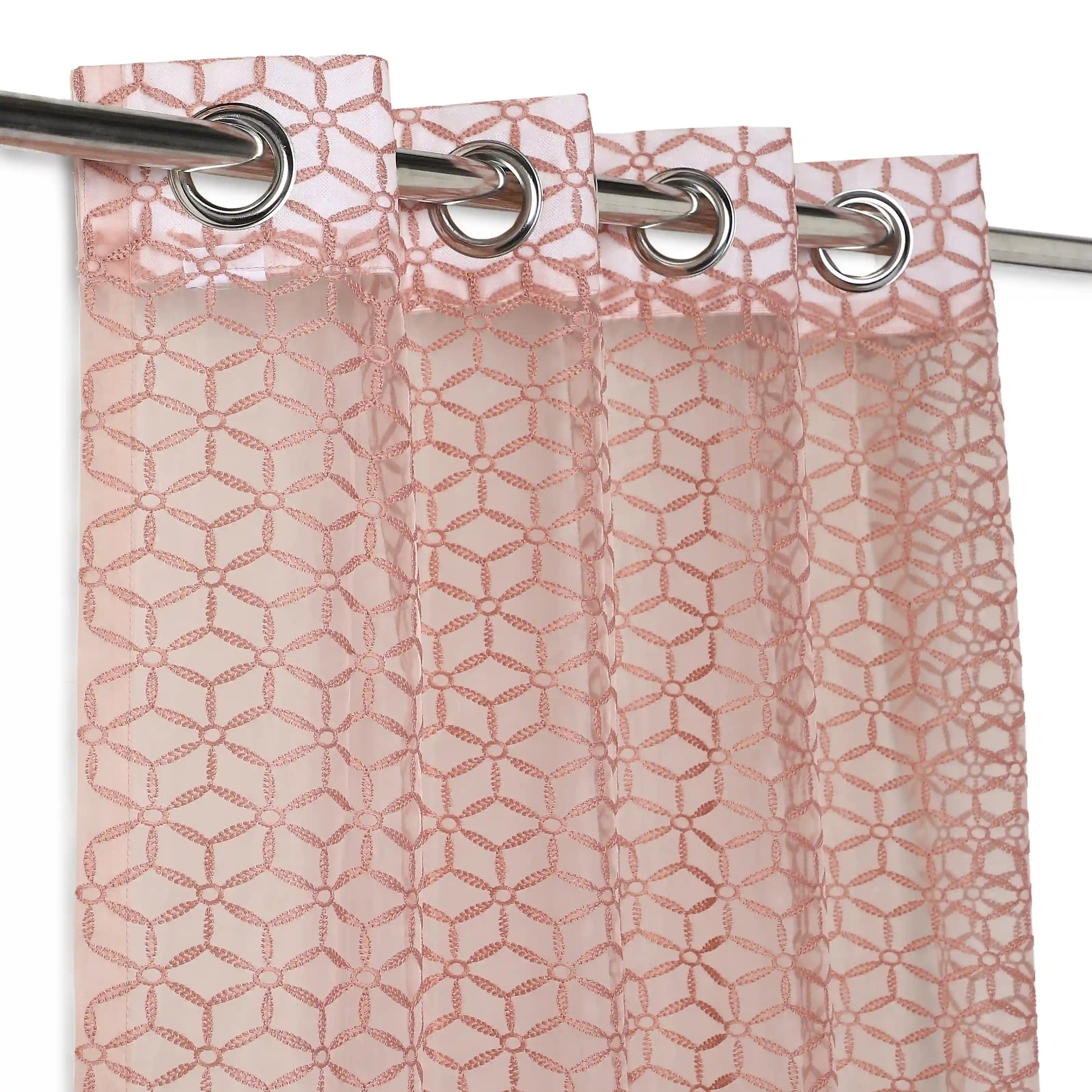 Velina Set Of 2 Embroidered Sheer Readymade Curtains | Whispering Trellis Cherry Blossom / Door (3.60ft X 7.22ft)