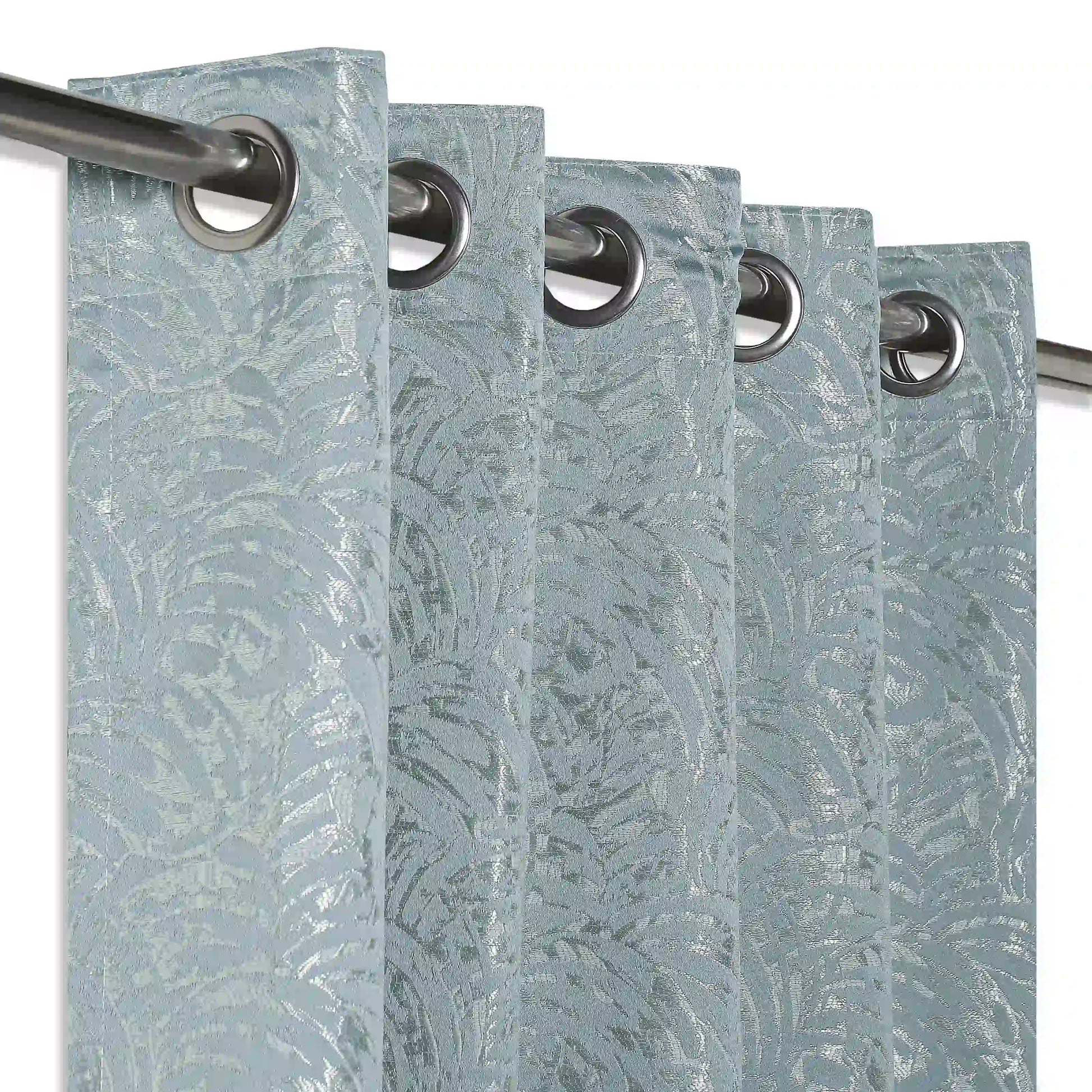De Jacquard - Luxe Set Of 2 Jacquard Readymade Curtains | Natural Imprint Blue Dust / Window (5ft X 4.4ft)