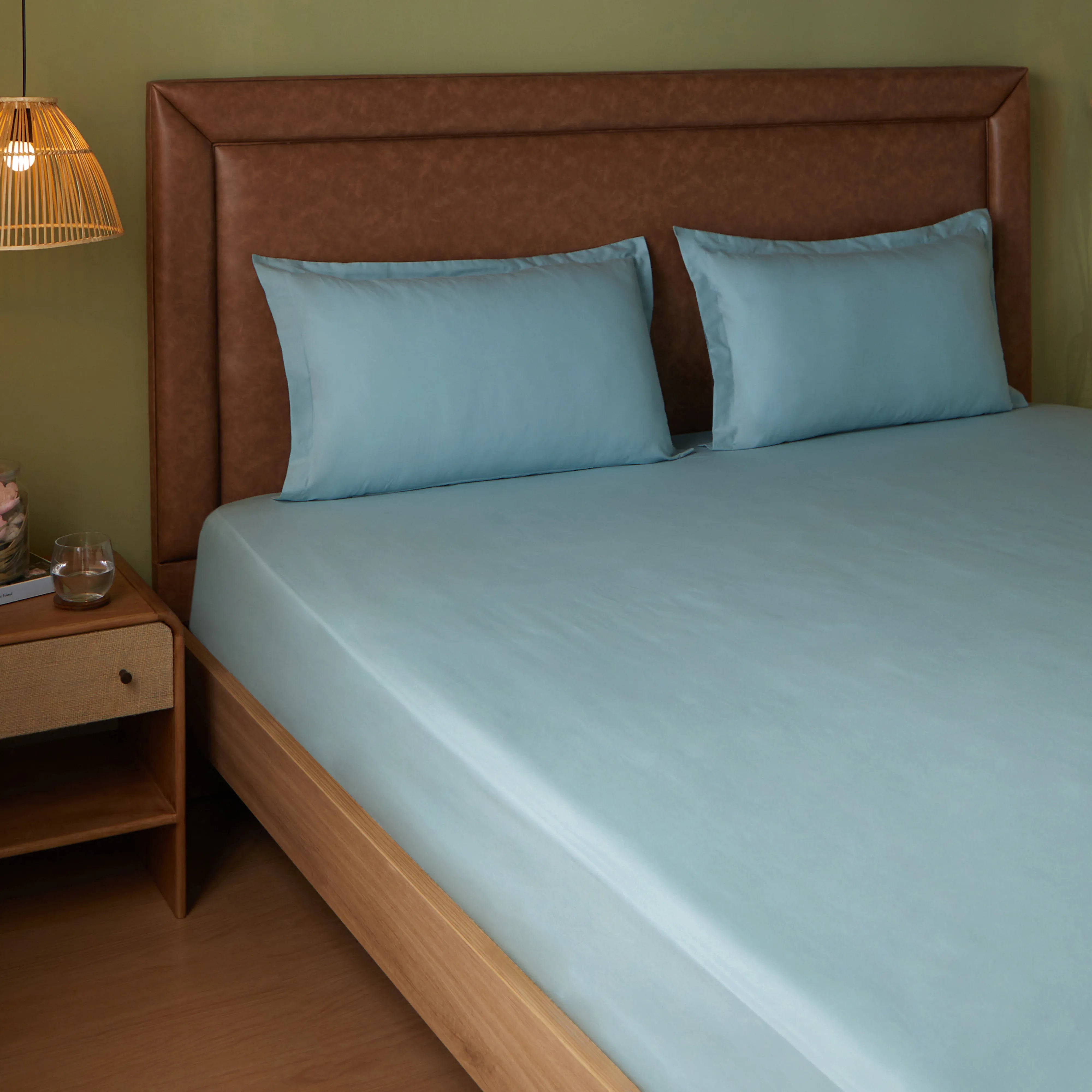 Paleto | Everyday Hues Solid Dyed Cotton Bedsheet Set-Blue Sky Blue Sky / Super King