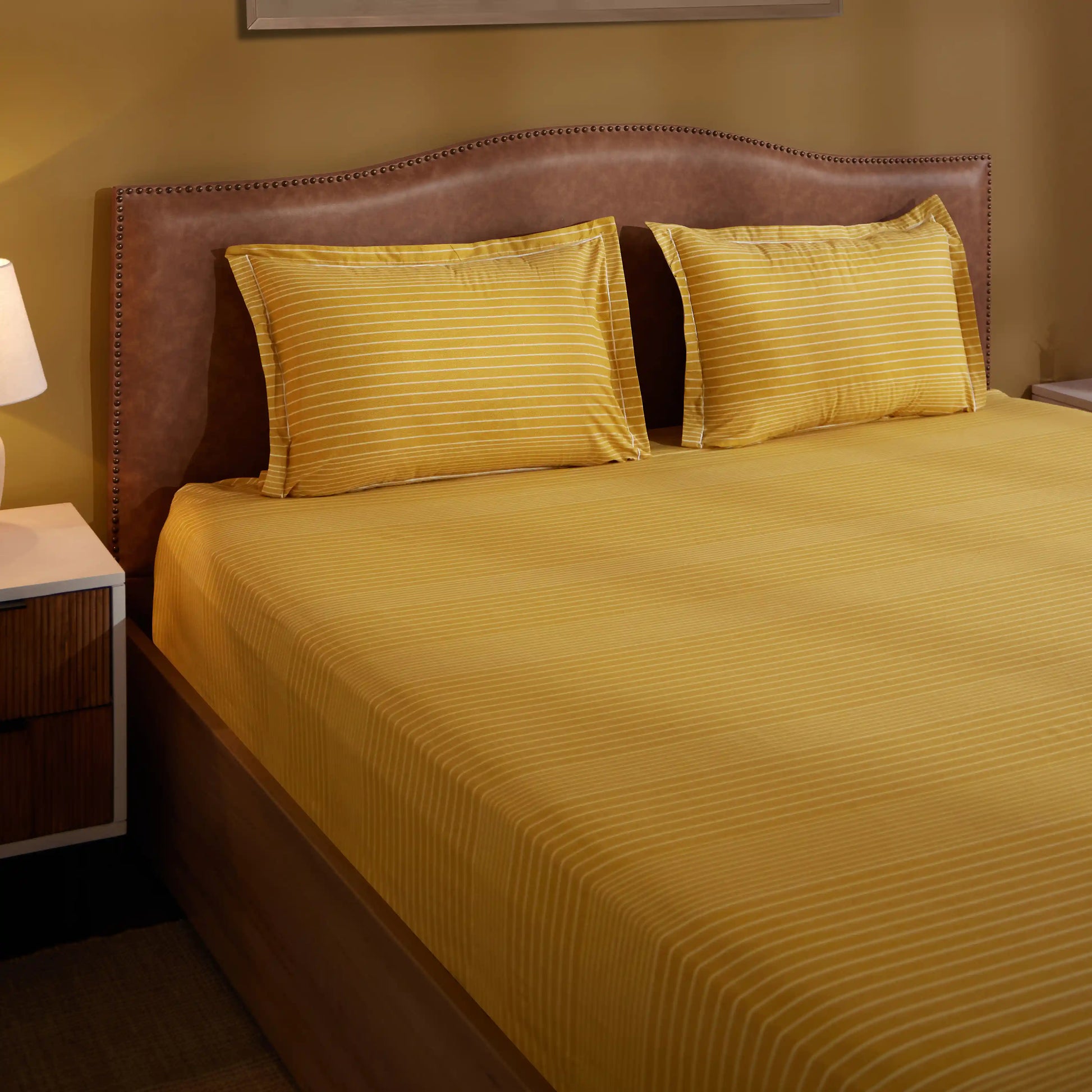 Threadscapes Printed Bedsheet Set-Mustard Mustard / Double