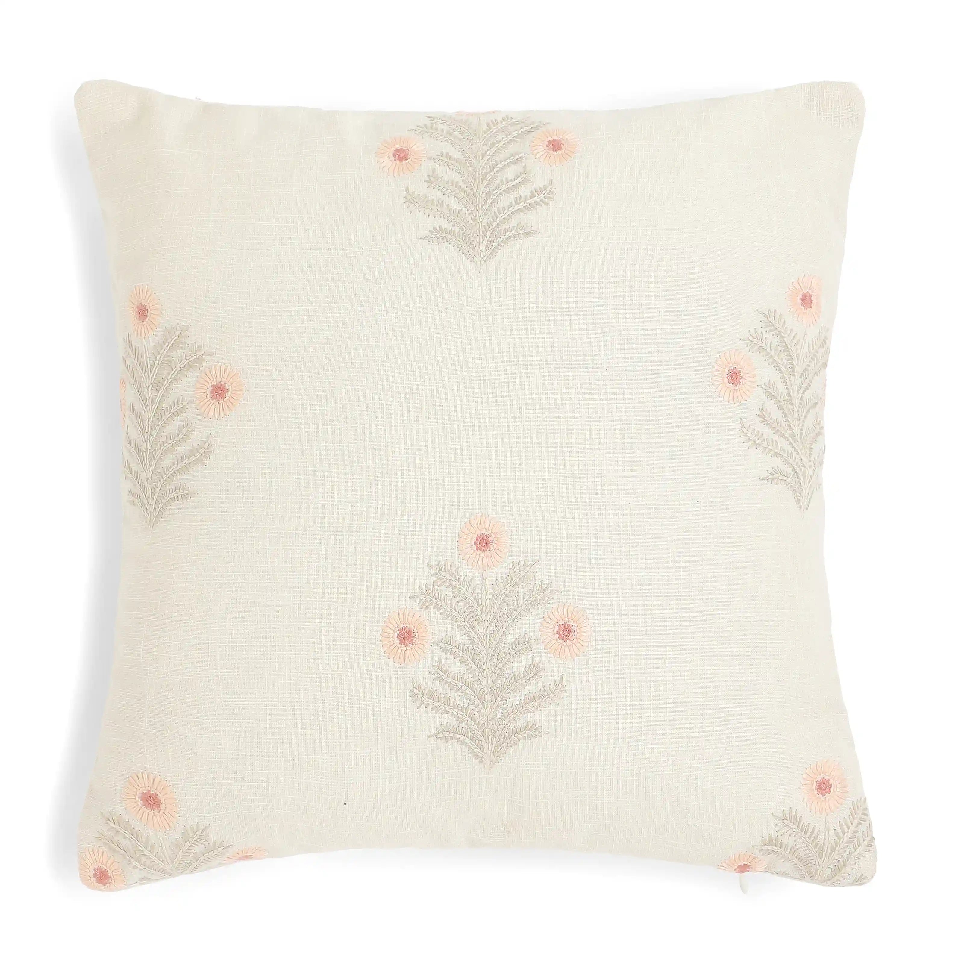 Vissencia Embroidered Cushion Cover | Threaded Bloom Light Pink / Cushion Cover (51cm x 51cm)