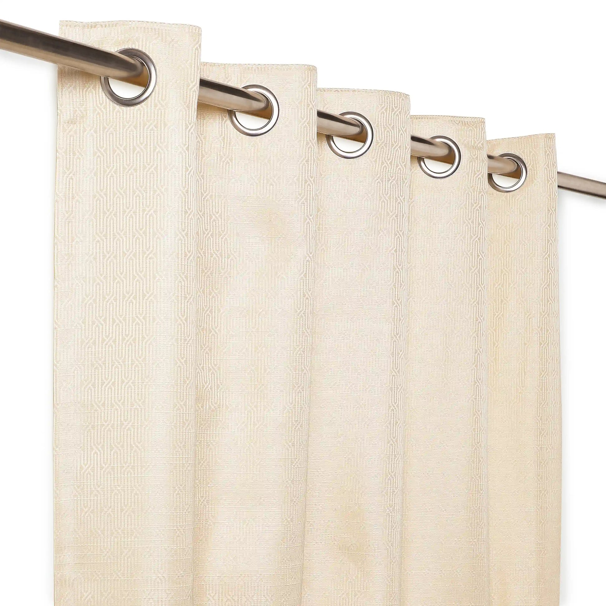 De Jacquard - Classic Set Of 2 Jacquard Readymade Curtains | Layered Lines Champagne / Door-XL (9ft X 4.4ft)