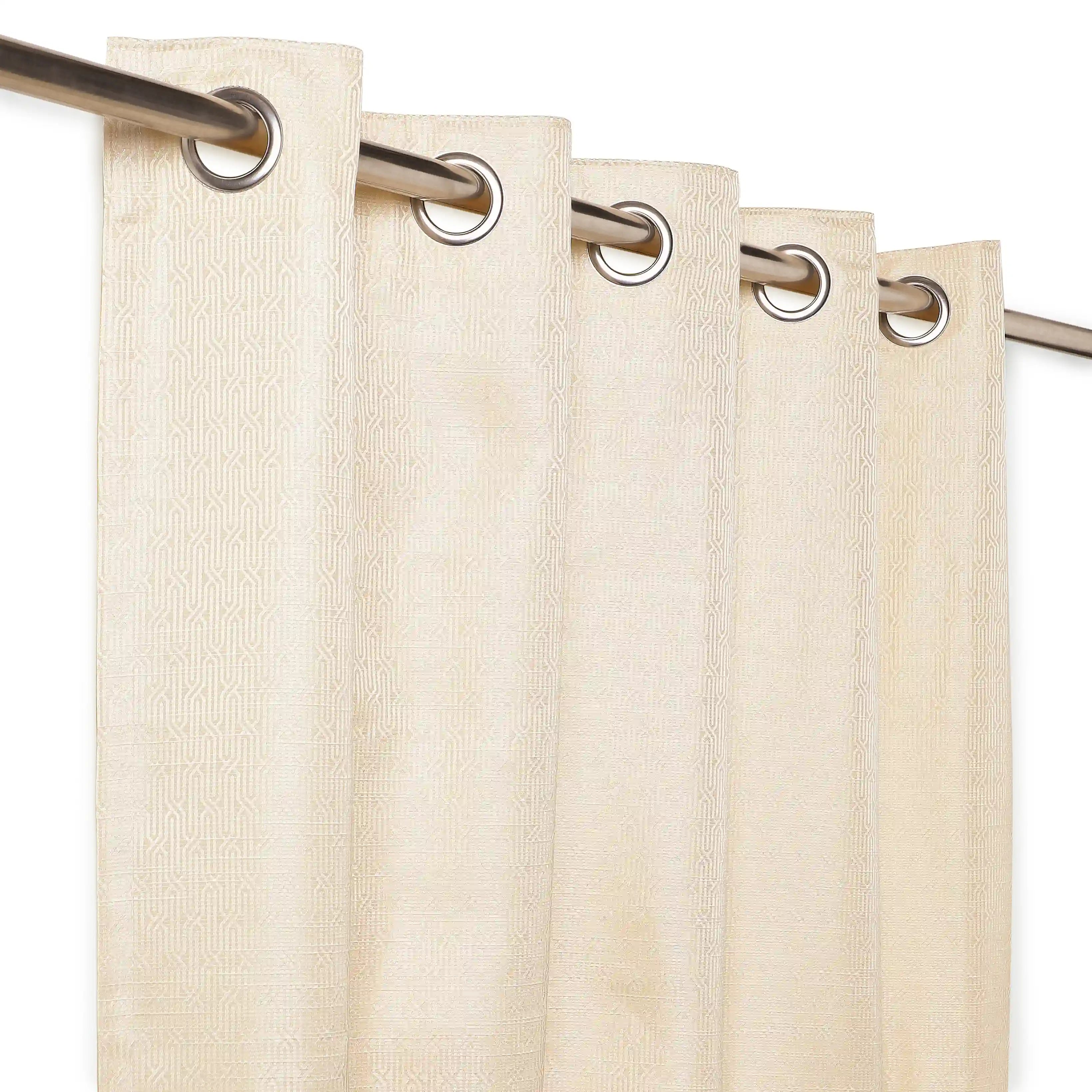 De Jacquard - Classic Set Of 2 Jacquard Readymade Curtains | Layered Lines Champagne / Door-XL (9ft X 4.4ft)