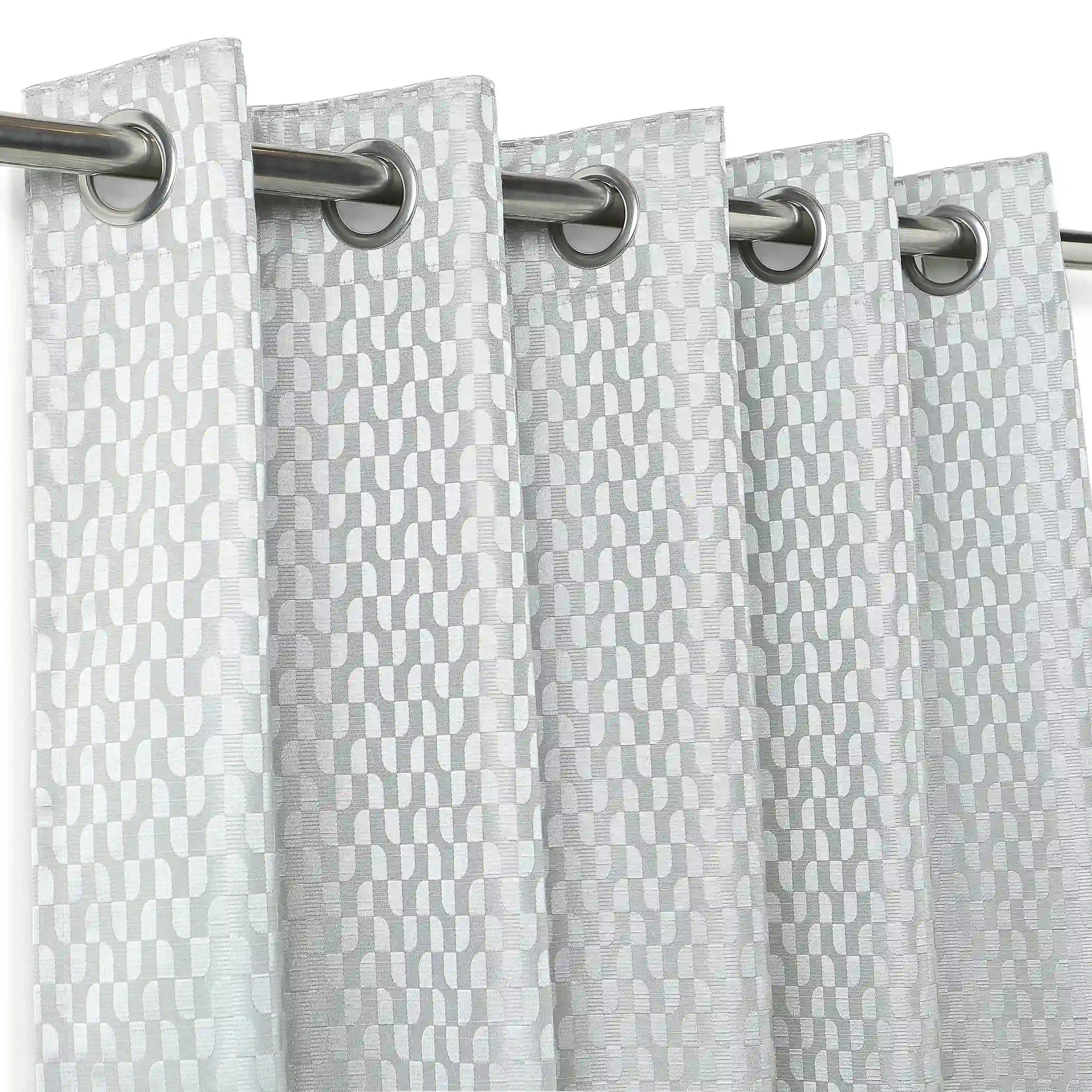 De Jacquard - Classic Set Of 2 Jacquard Readymade Curtains | Rolling Rhythm Twilight Mist / Door (7ft X 4.4ft)