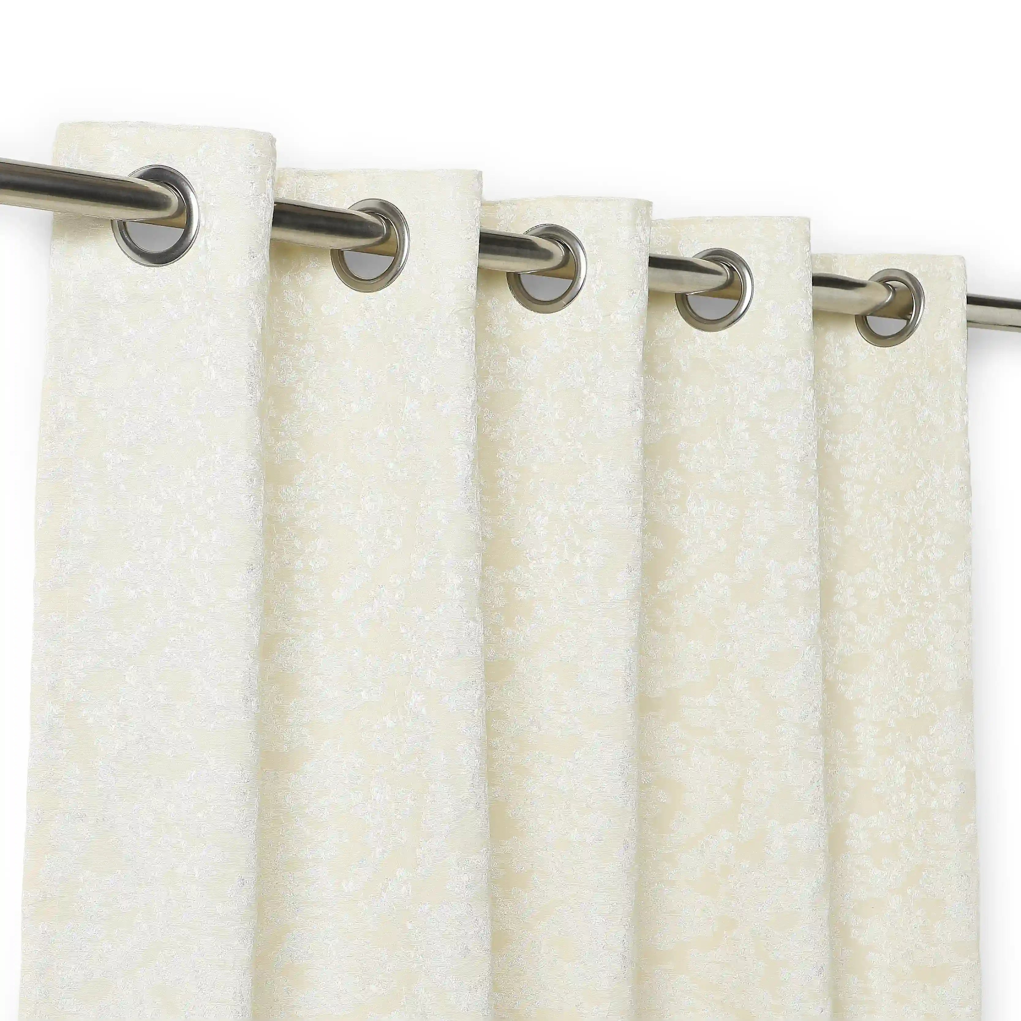 De Jacquard - Luxe Set Of 2 Jacquard Readymade Curtains | Monochrome Flora Ivory / Window (5ft X 4.4ft)