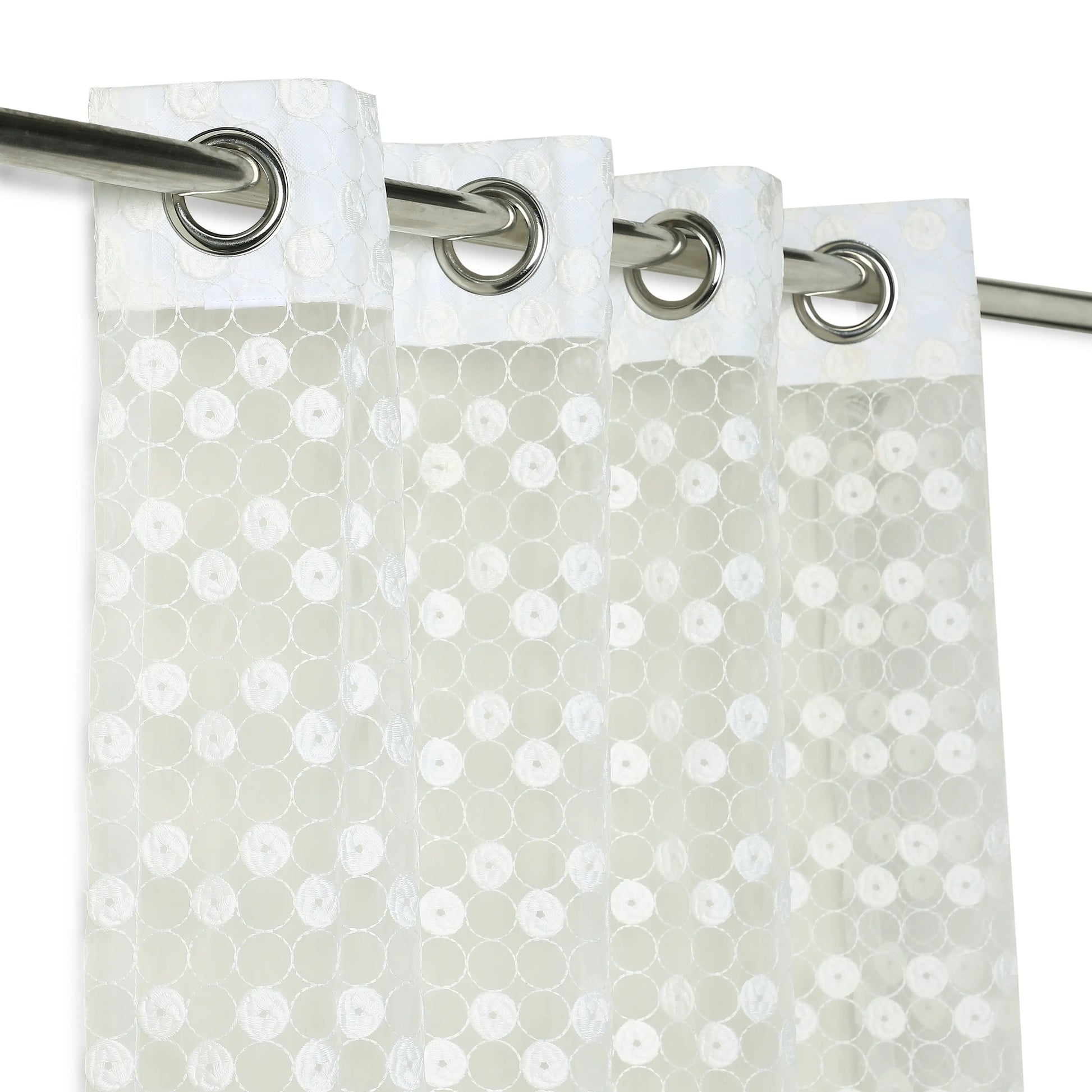 Velina Set Of 2 Embroidered Sheer Readymade Curtains | Beyond Circles Crystal Frost / Door (3.60ft X 7.22ft)