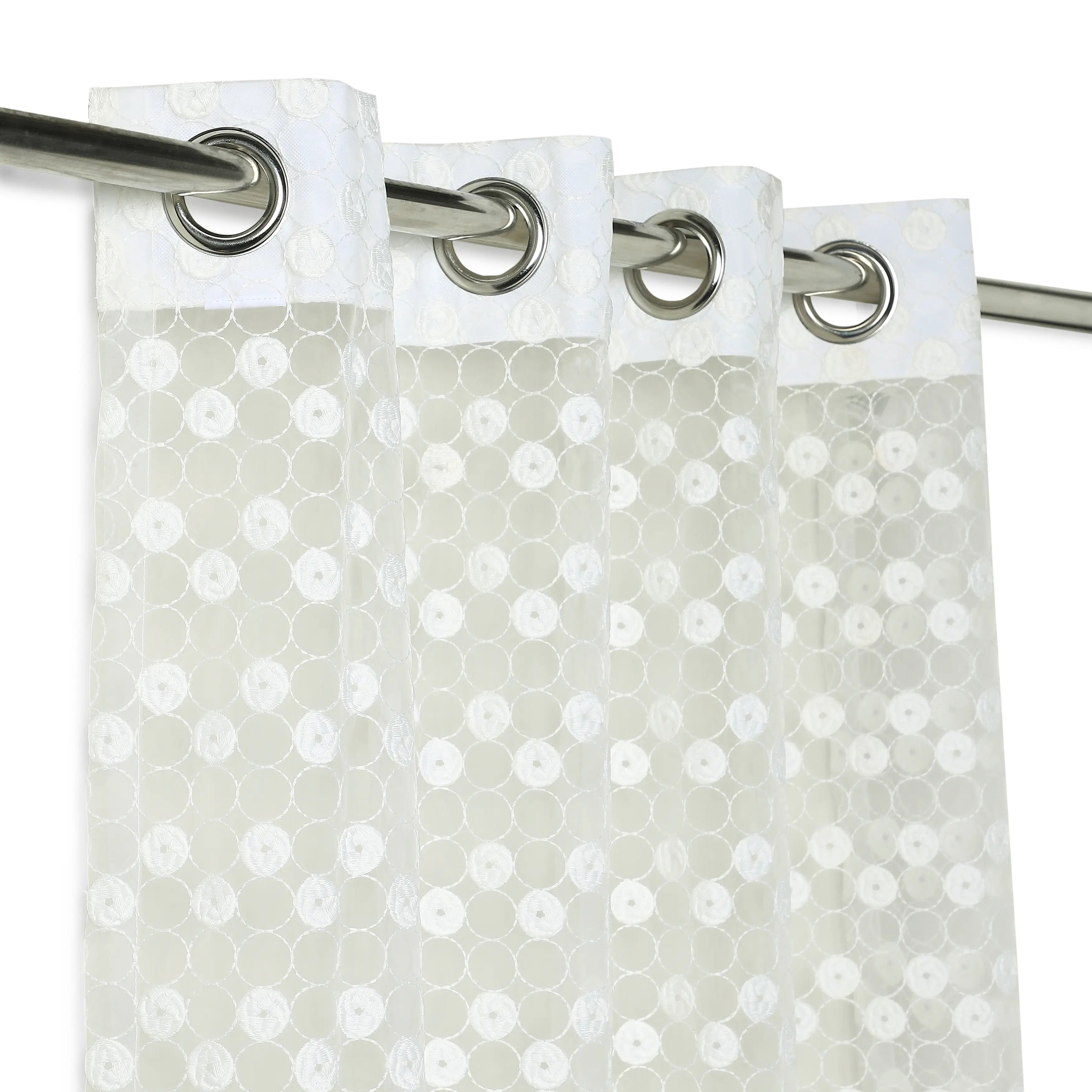 Velina Set Of 2 Embroidered Sheer Readymade Curtains | Beyond Circles Crystal Frost / Door (3.60ft X 7.22ft)