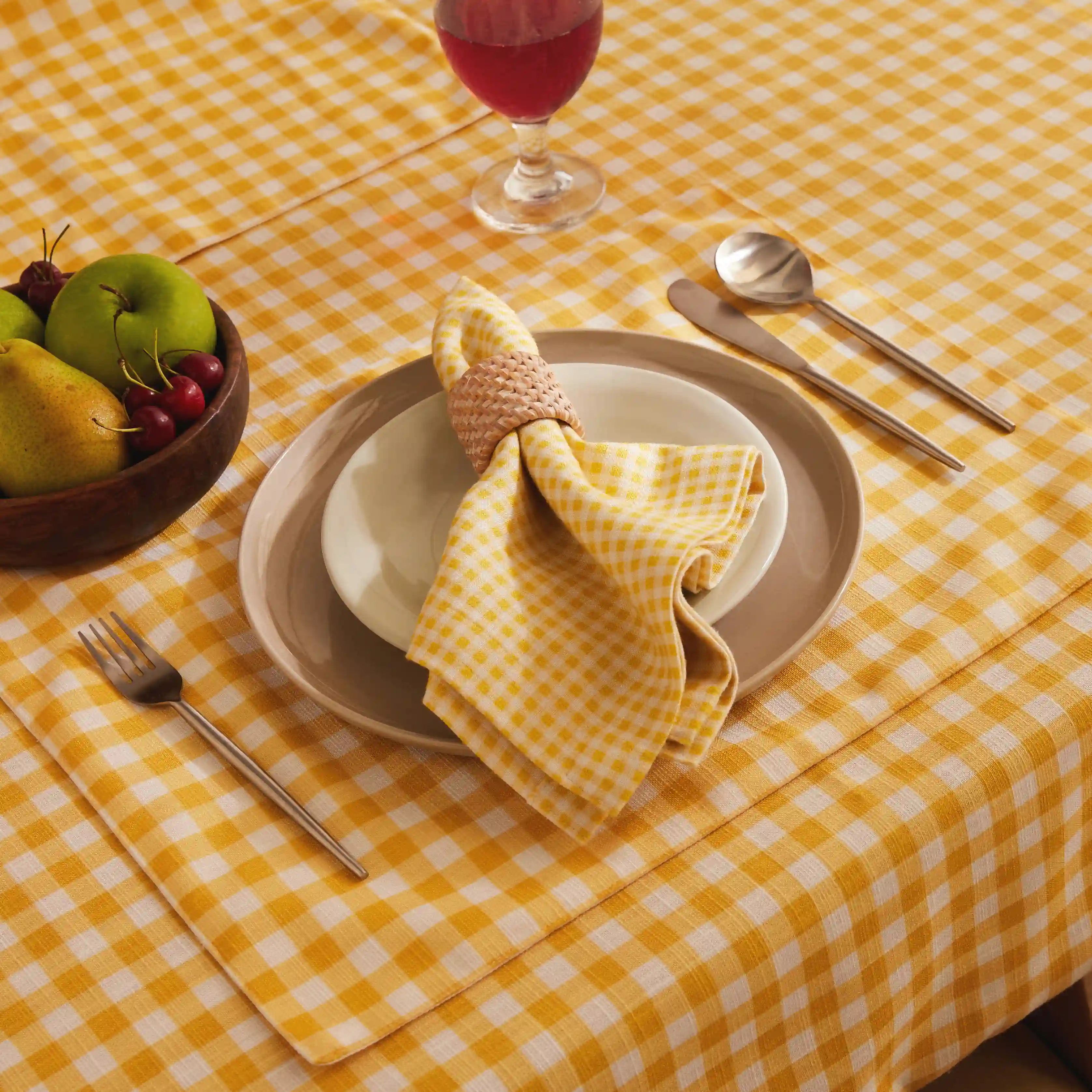 Nonna's Home 100% Polyester Table Cloth Small Turmeric Gingham / Table Cloth (150cm x 150cm)