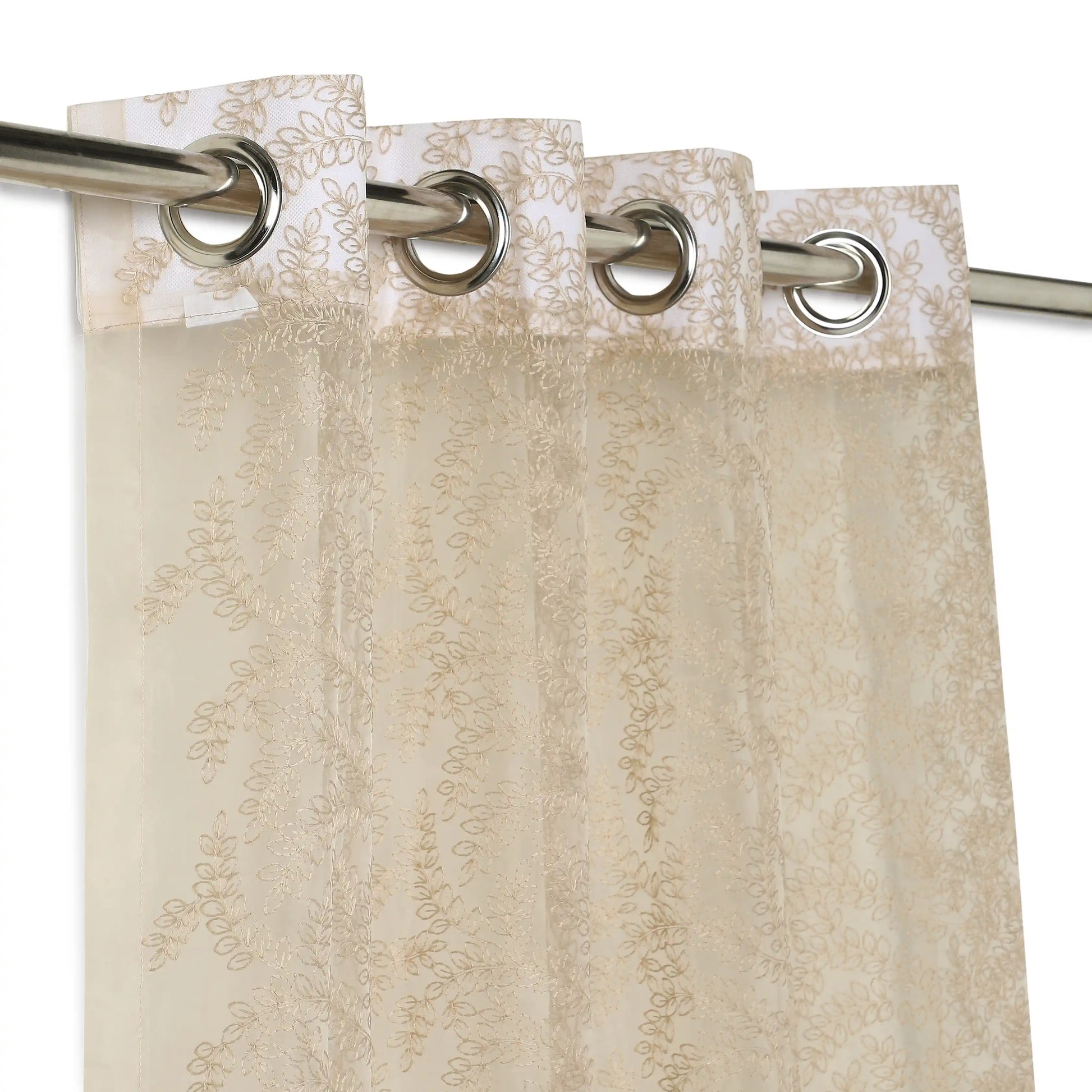 Velina Set Of 2 Embroidered Sheer Readymade Curtains | Urban Forest Stone Mushroom / Door (3.60ft X 7.22ft)