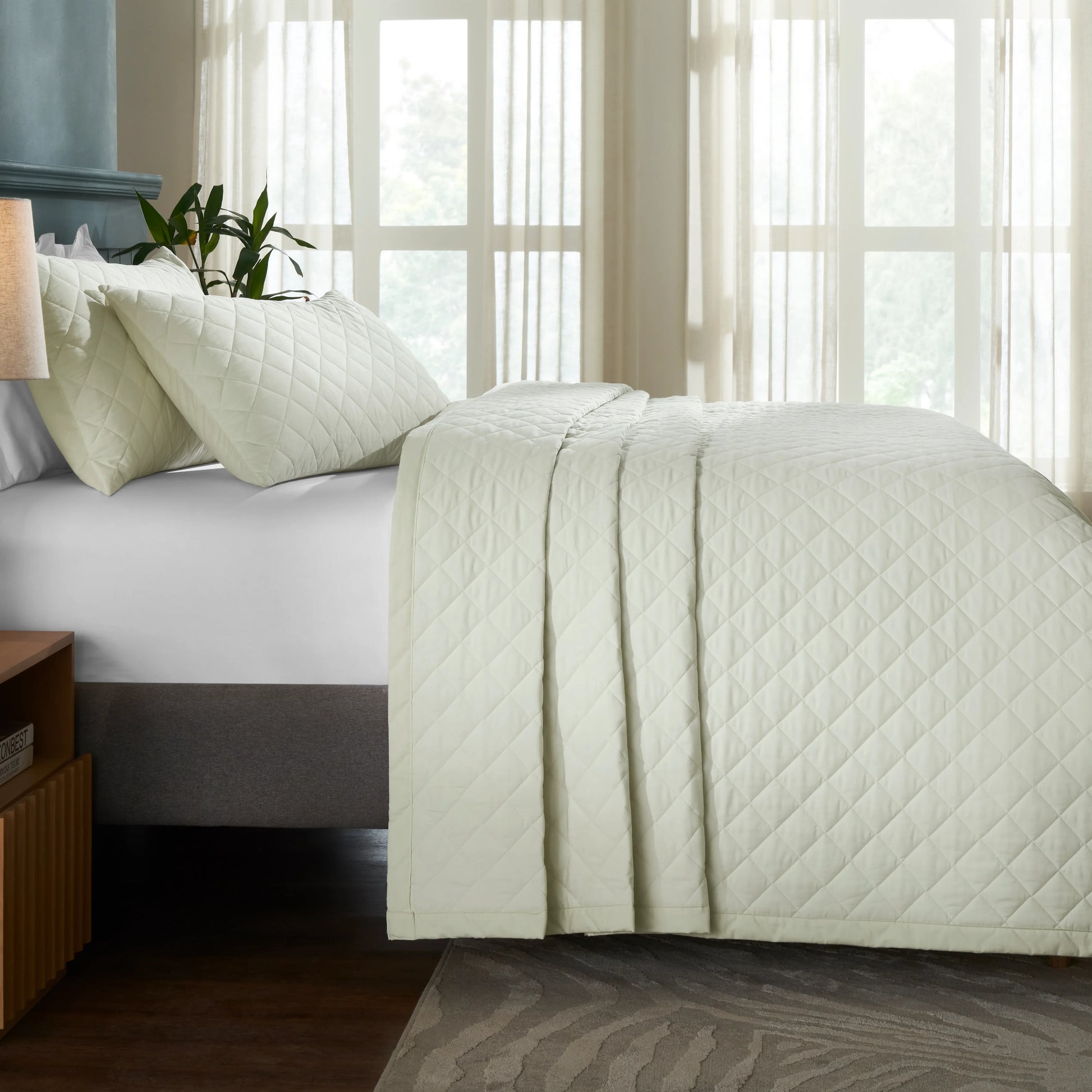 Nuvola | Luxurious Solid Dyed Diamond Quilted Cotton Bedcover Set Ivory