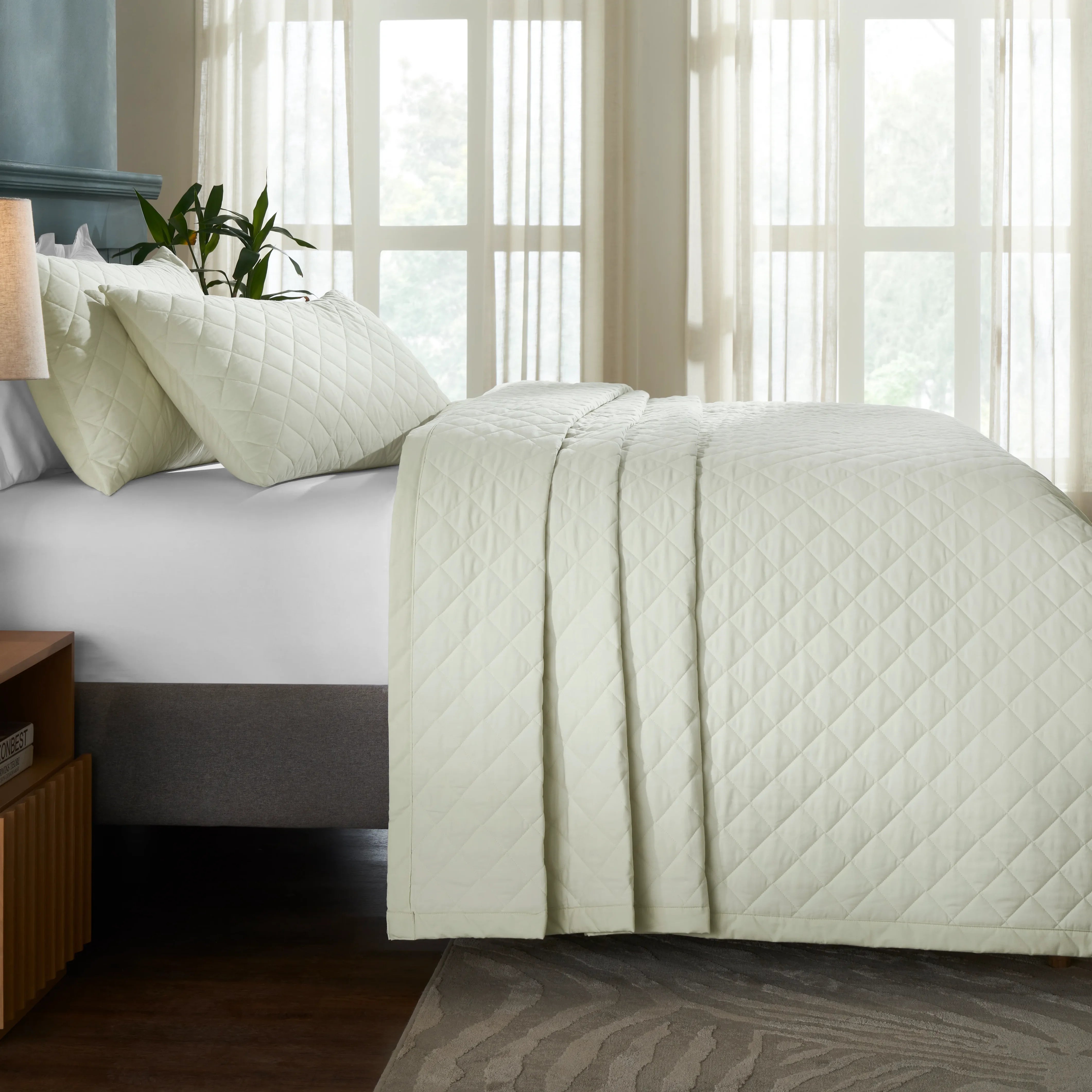 Nuvola | Luxurious Solid Dyed Diamond Quilted Cotton Bedcover Set Ivory