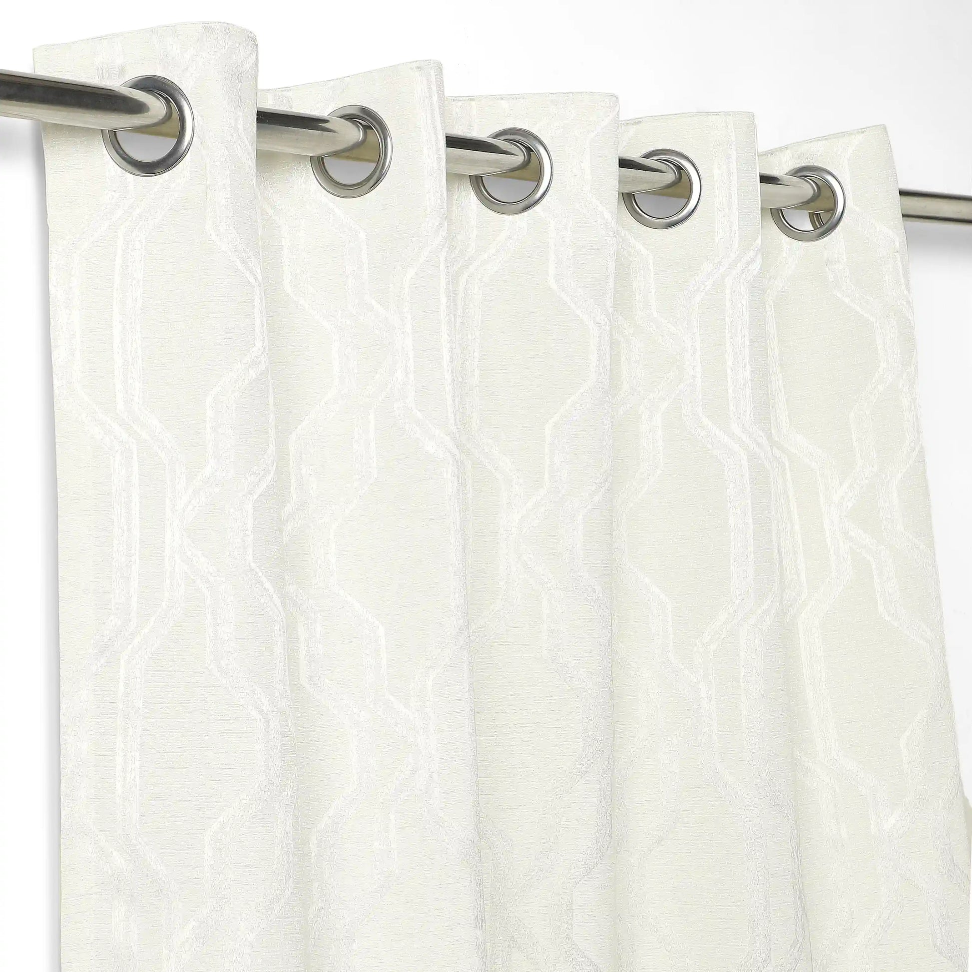 De Jacquard - Classic Set Of 2 Jacquard Readymade Curtains | Abstract Flow Pearl / Window (5ft X 4.4ft)