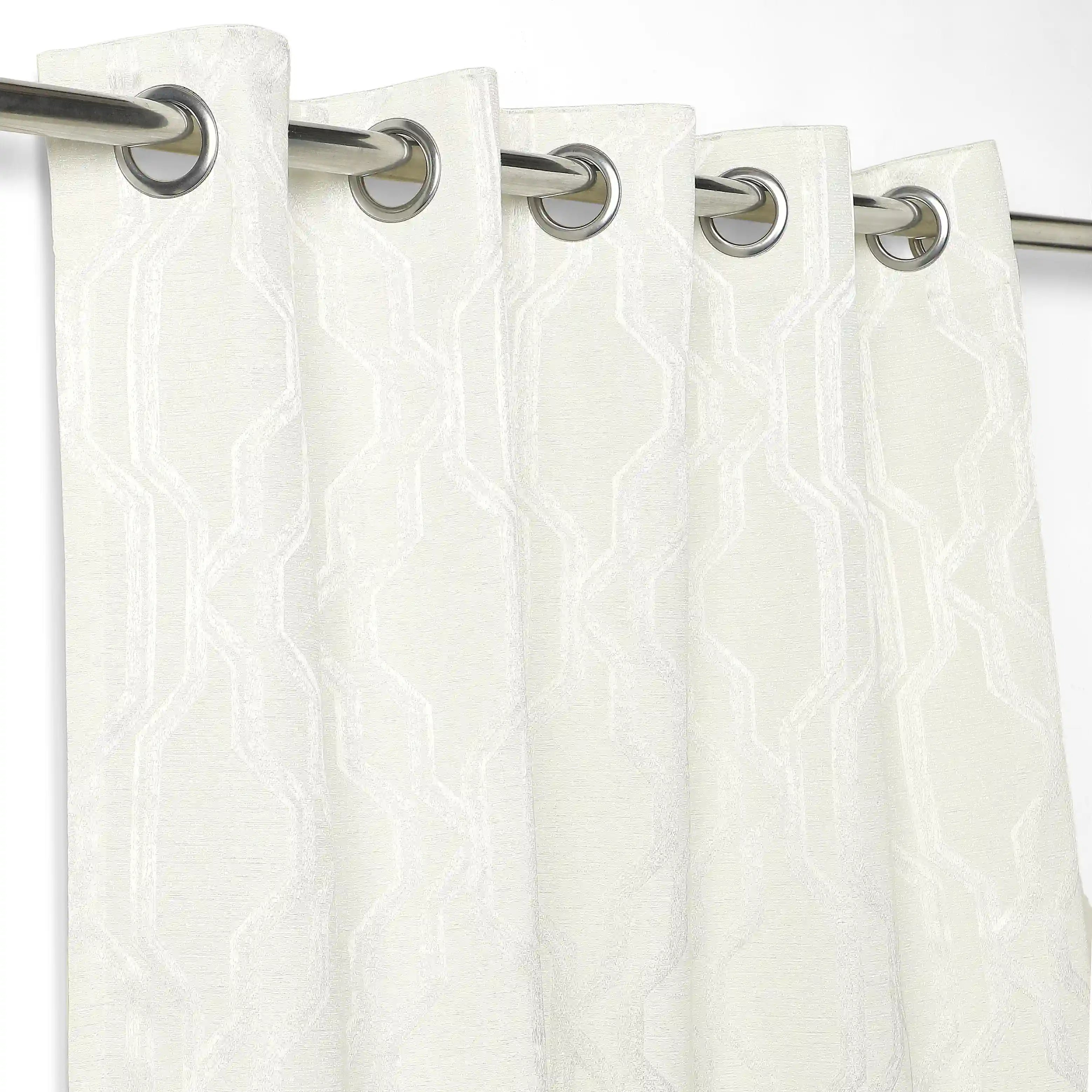De Jacquard - Classic Set Of 2 Jacquard Readymade Curtains | Abstract Flow Pearl / Window (5ft X 4.4ft)
