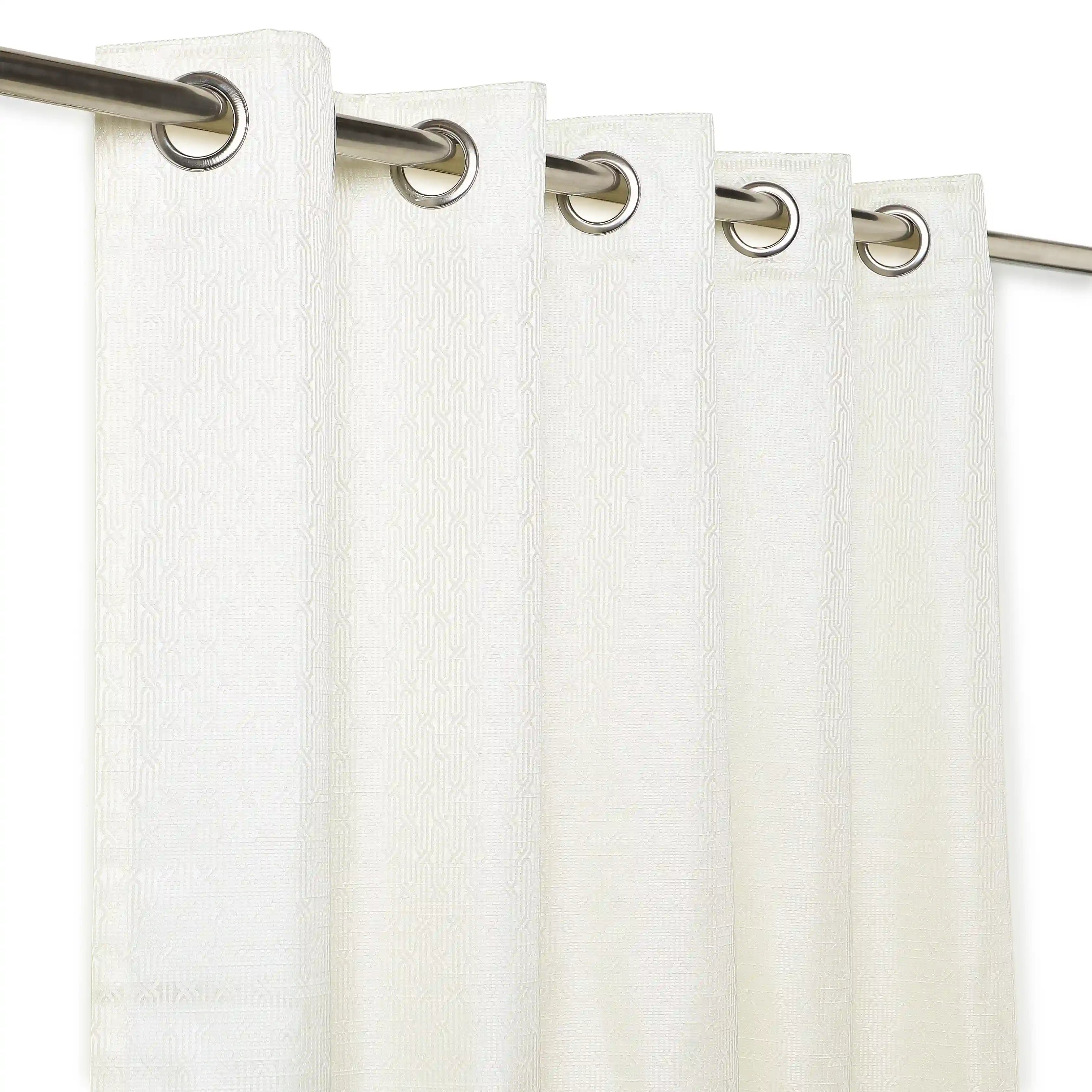 De Jacquard - Classic Set Of 2 Jacquard Readymade Curtains | Layered Lines Snow / Door-XL (9ft X 4.4ft)