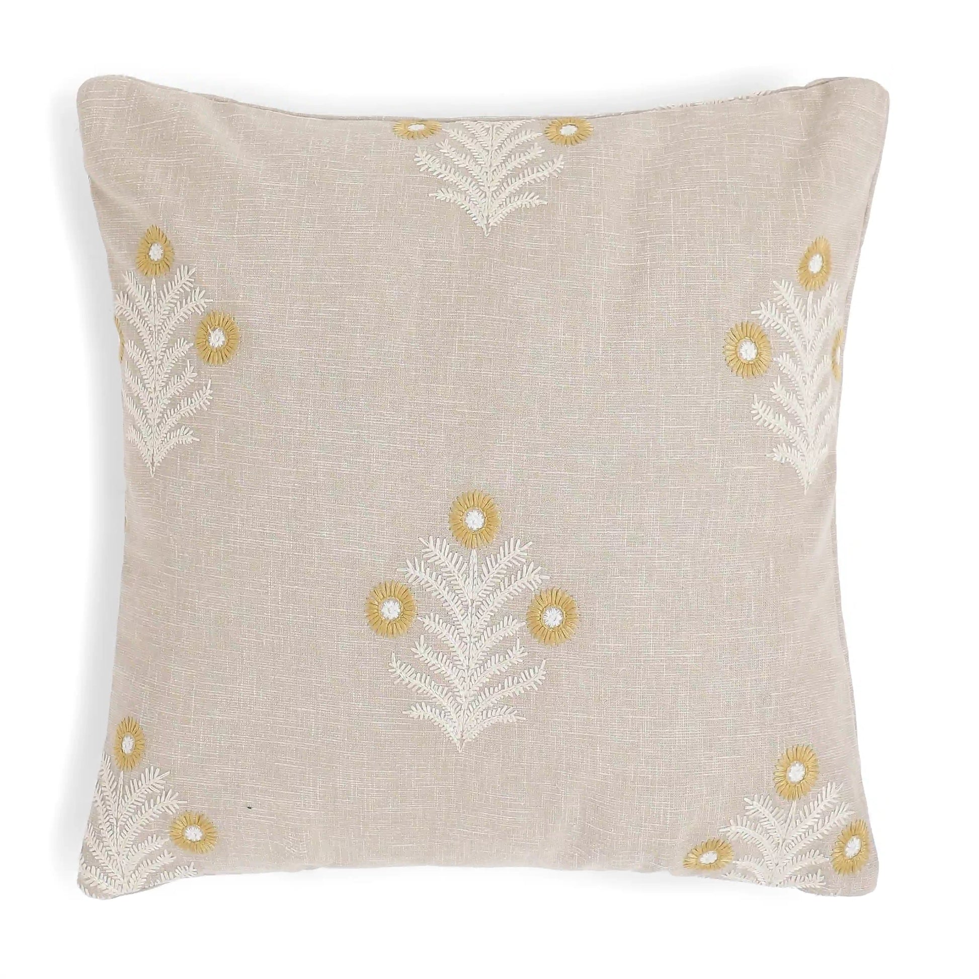 Vissencia Embroidered Cushion Cover | Threaded Bloom Mustard / Cushion Cover (51cm x 51cm)
