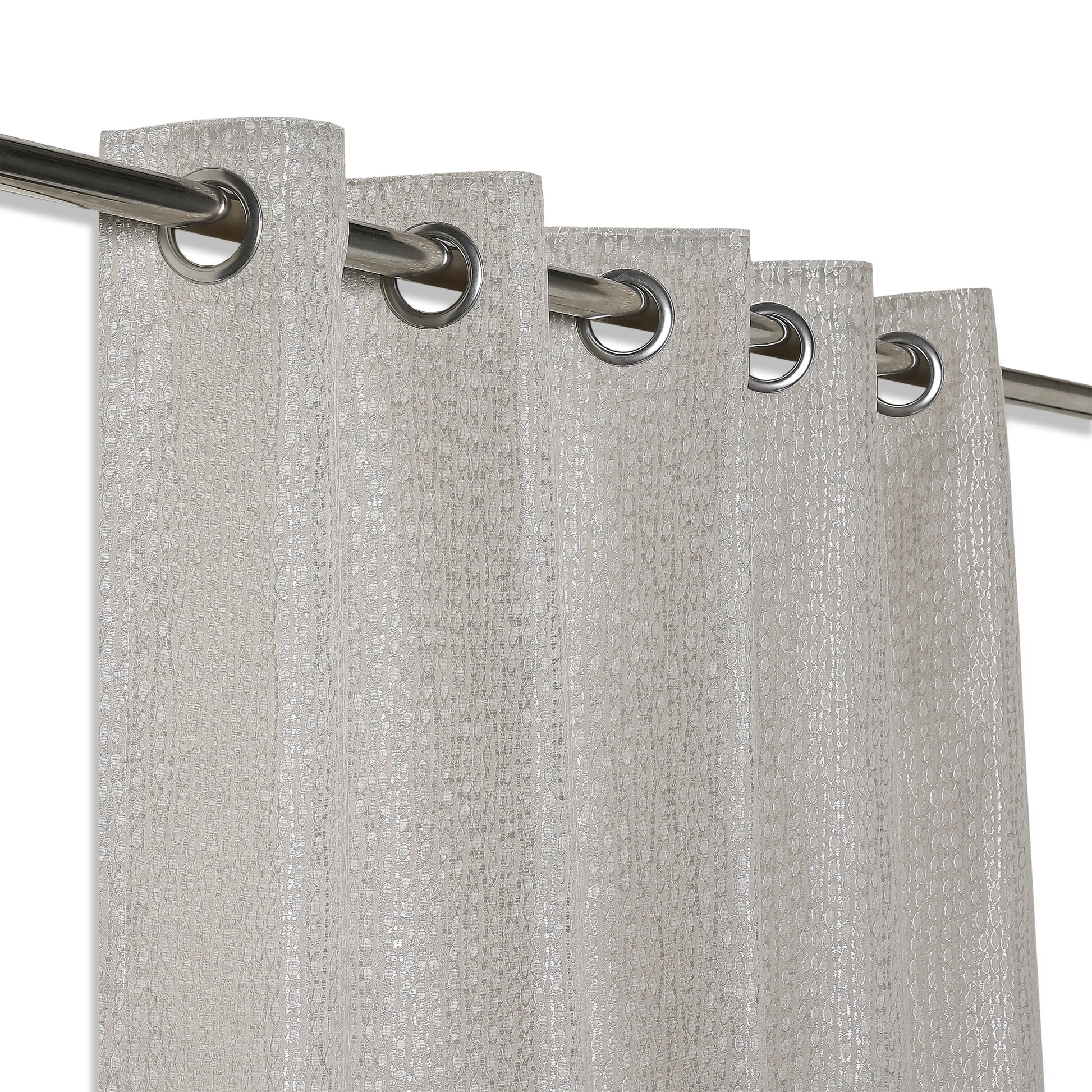 De Jacquard - Luxe Set Of 2 Jacquard Readymade Curtains | Natural Imprint Pebble / Door (7ft X 4.4ft)