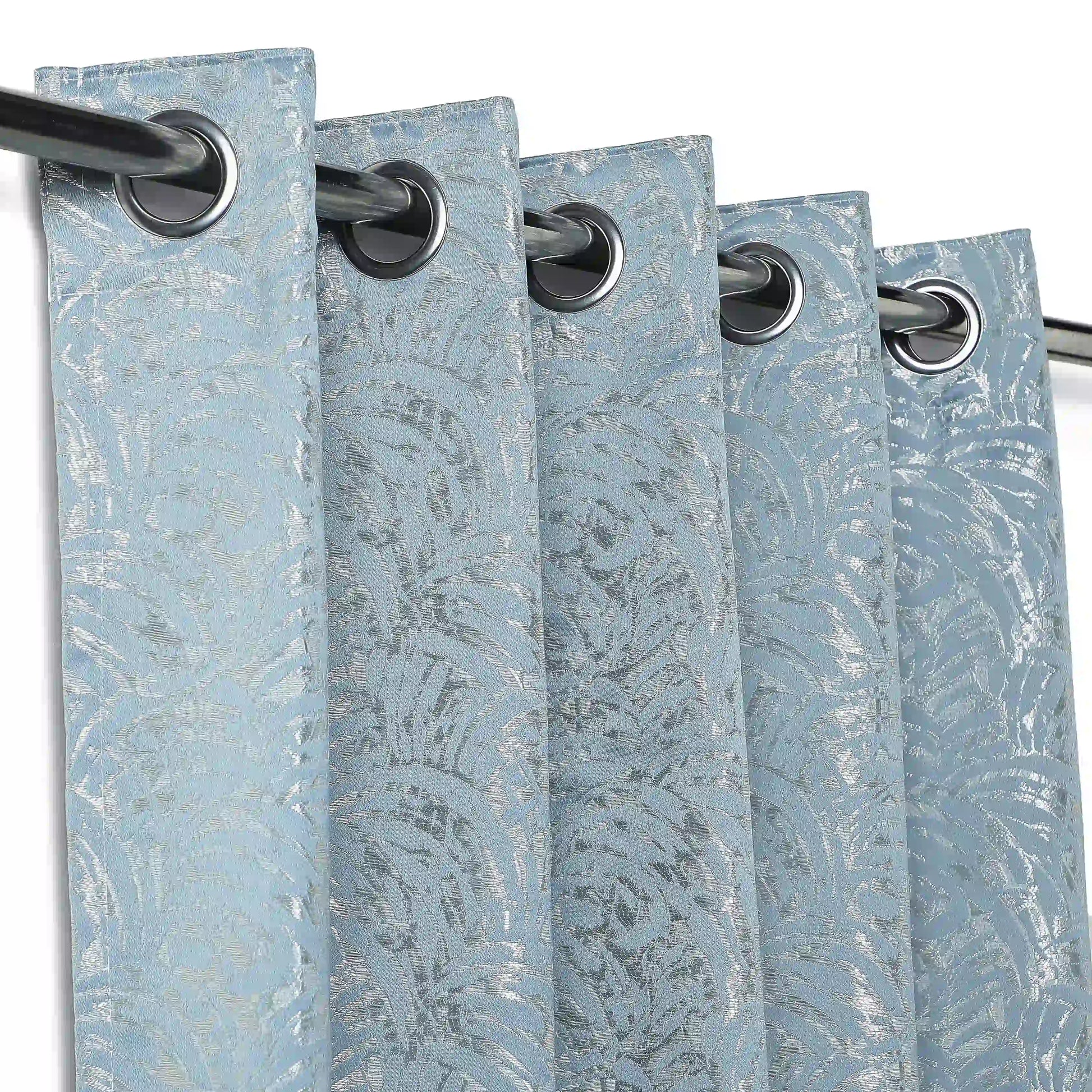 De Jacquard - Luxe Set Of 2 Jacquard Readymade Curtains | Natural Imprint Blue Dust / Door-XL (9ft X 4.4ft)