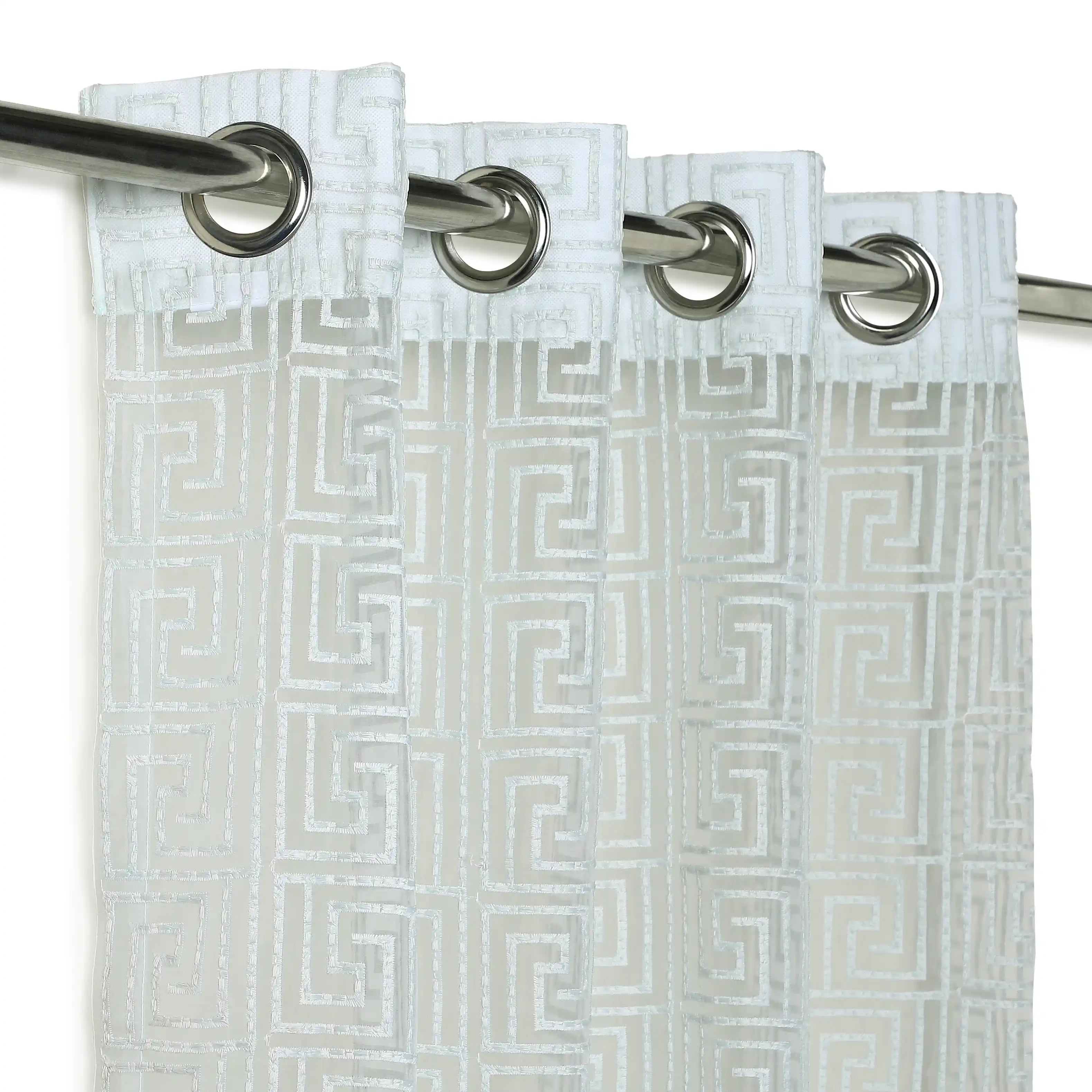 Velina Set Of 2 Embroidered Sheer Readymade Curtains | Modern Maze Dusky Sky / Door (3.60ft X 7.22ft)