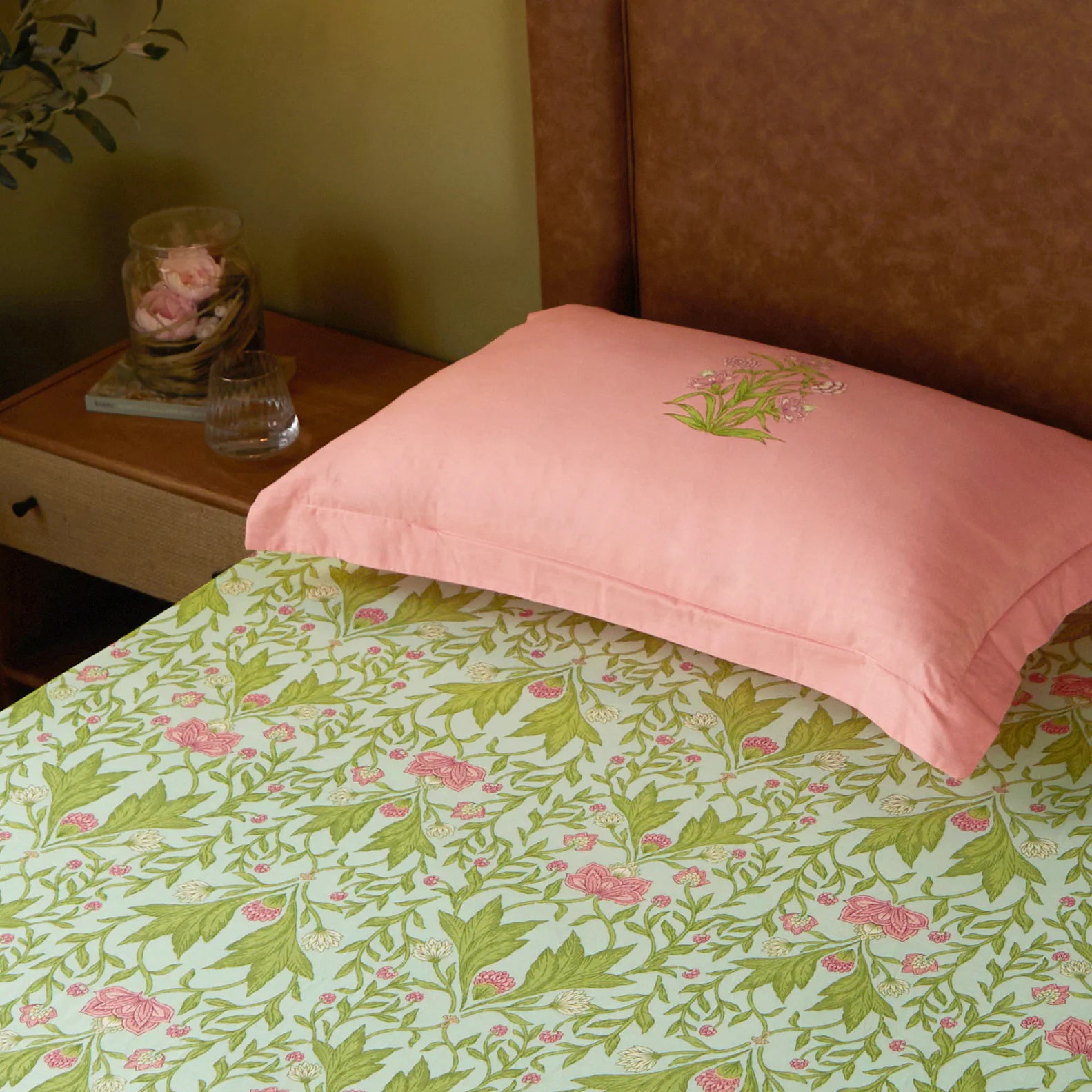 Chippa Lane | Contemporary Indian Print Design Cotton Bedsheet Set-Sage Mint Sage Mint / Single