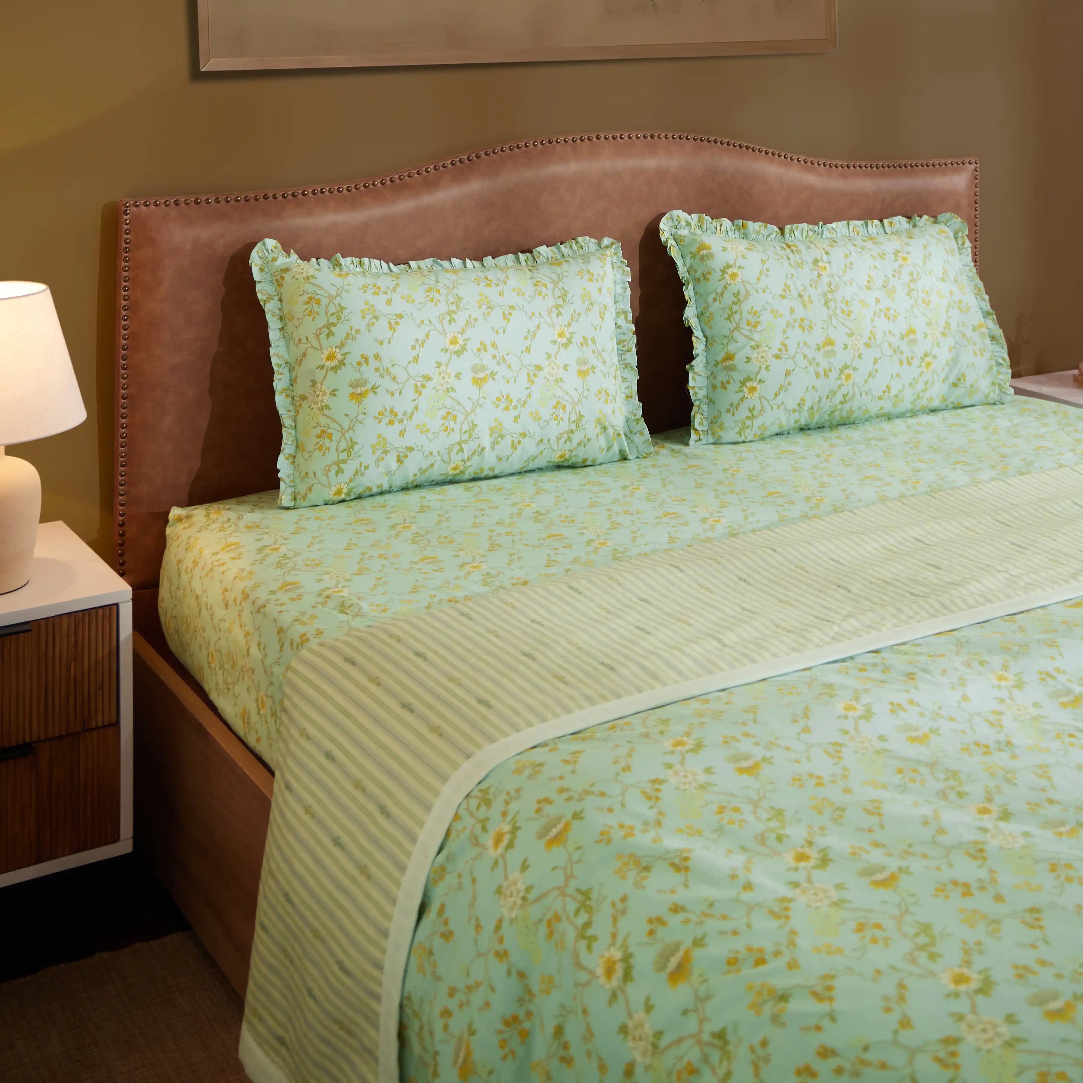 Bloomshire Luxe | Romantic Flora Printed Reversible Dohar with Super Soft Flannel Layering-Light Blue Light Blue / Queen