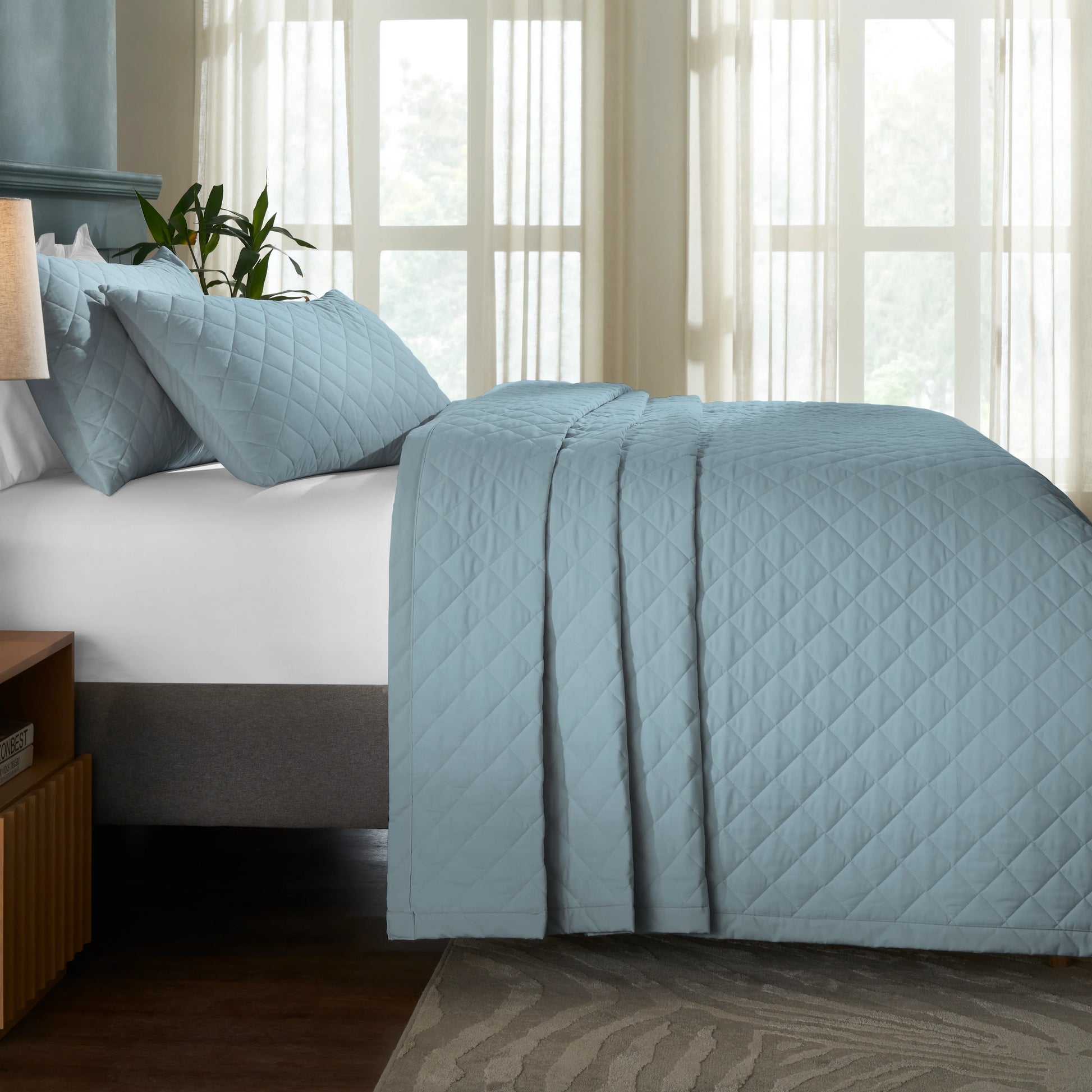 Nuvola | Luxurious Solid Dyed Diamond Quilted Cotton Bedcover Set French Blue