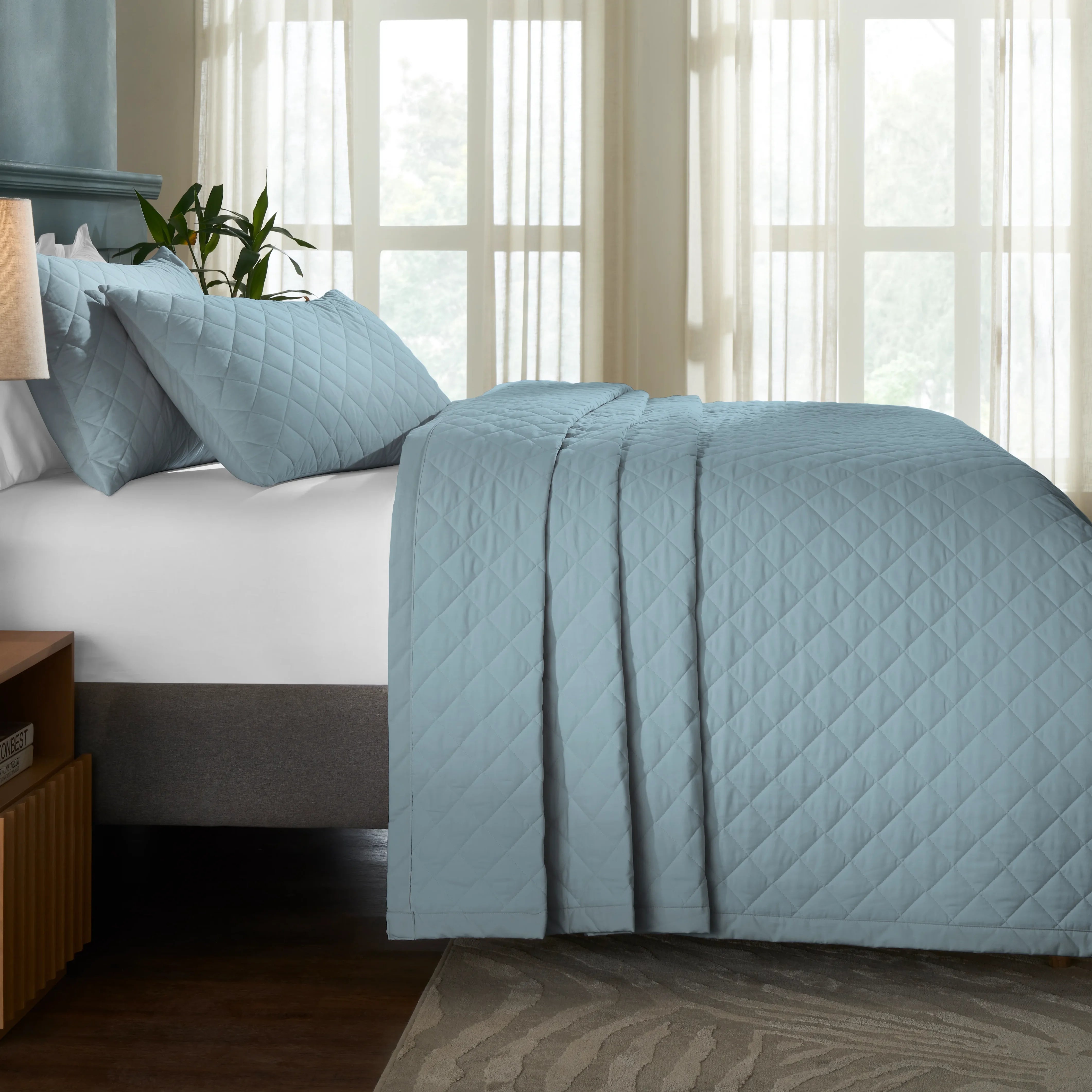 Nuvola | Luxurious Solid Dyed Diamond Quilted Cotton Bedcover Set French Blue