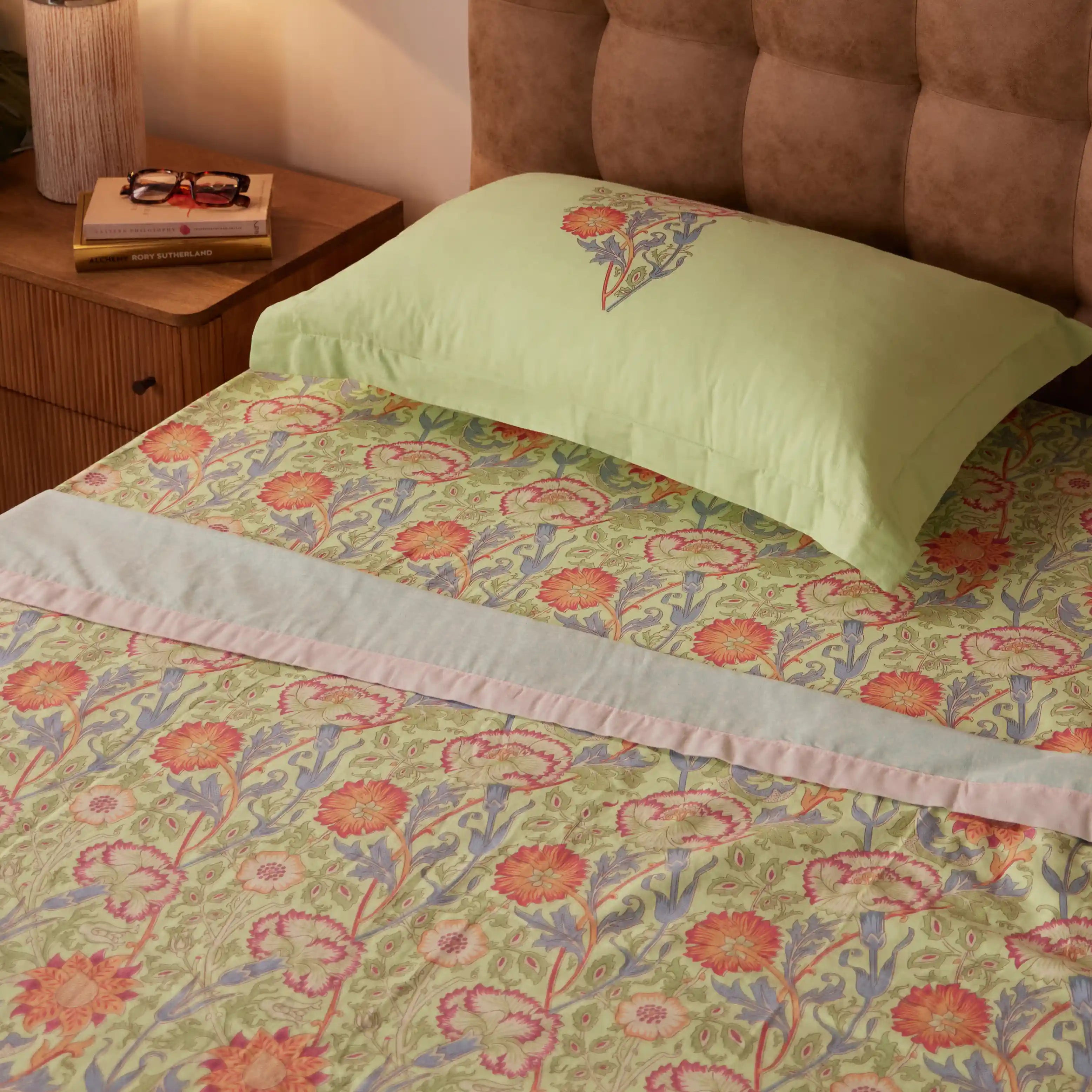 Chippa Lane | Contemporary Indian Print Design Reversible Dohar with Super Soft Flannel Layering-Green Green / Single