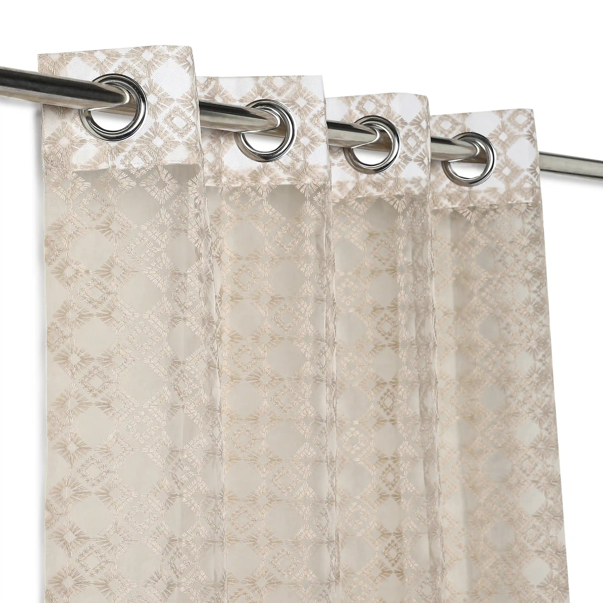 Velina Set Of 2 Embroidered Sheer Readymade Curtains | Modern Heritage Taupe Truffle / Door (3.60ft X 7.22ft)