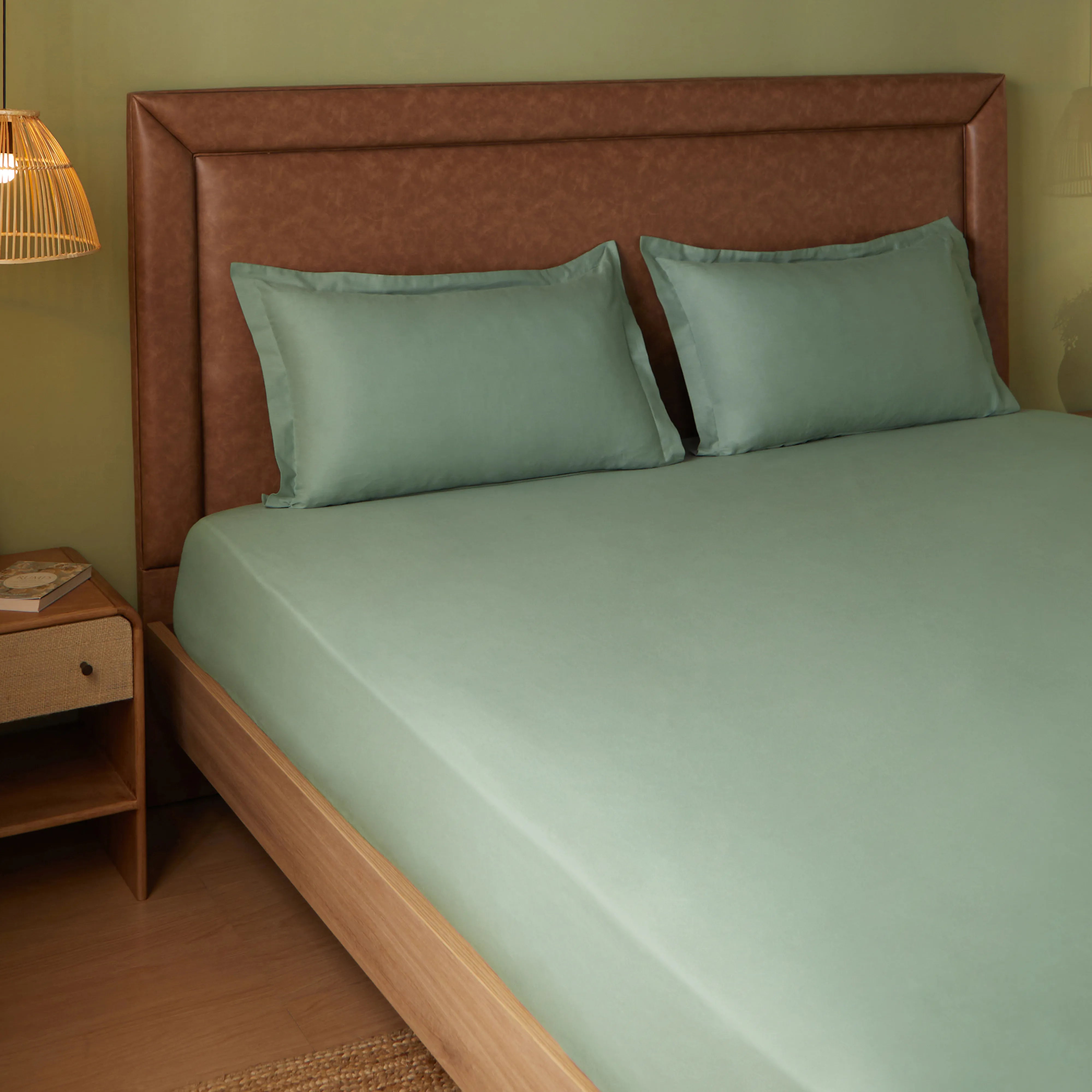 Paleto | Everyday Hues Solid Dyed Cotton Fitted Sheet Set-Green Sage Green Sage / King