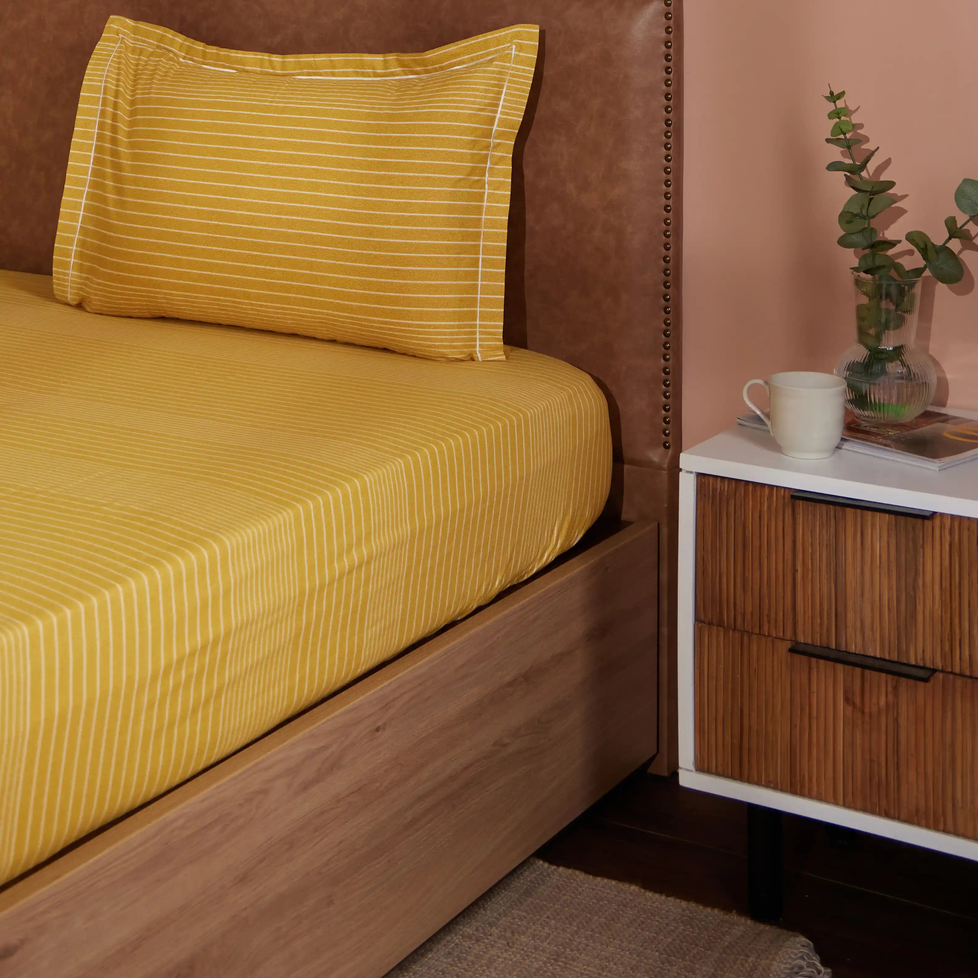 Threadscapes Printed Bedsheet Set-Mustard Mustard / Single