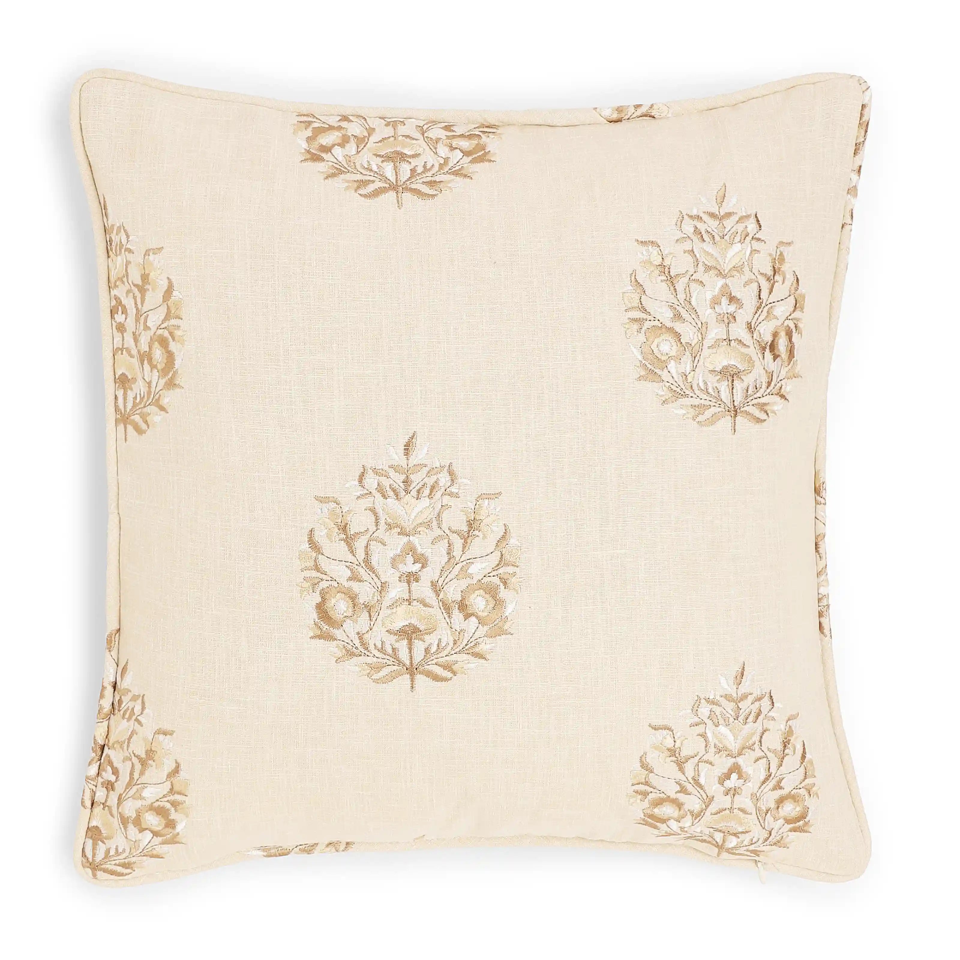 Espricia Embroidered Cushion Cover | Bagh Bahaar Wheat Whisper / Cushion Cover (51cm x 51cm)