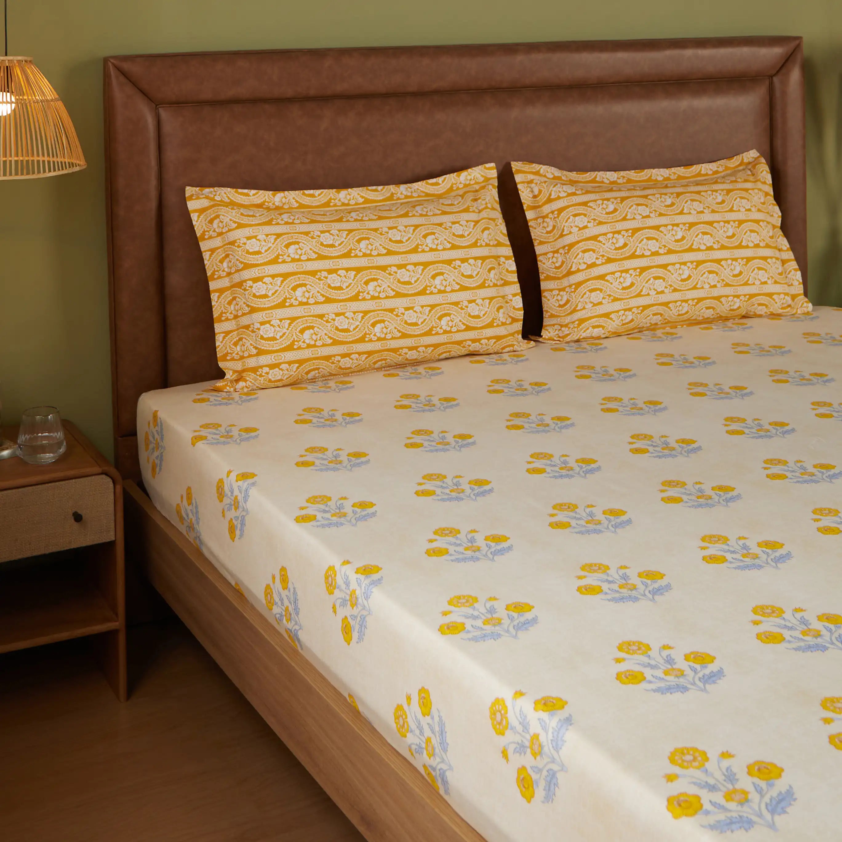 Chippa Lane 100% Cotton Bedsheet Set Ochre / Double