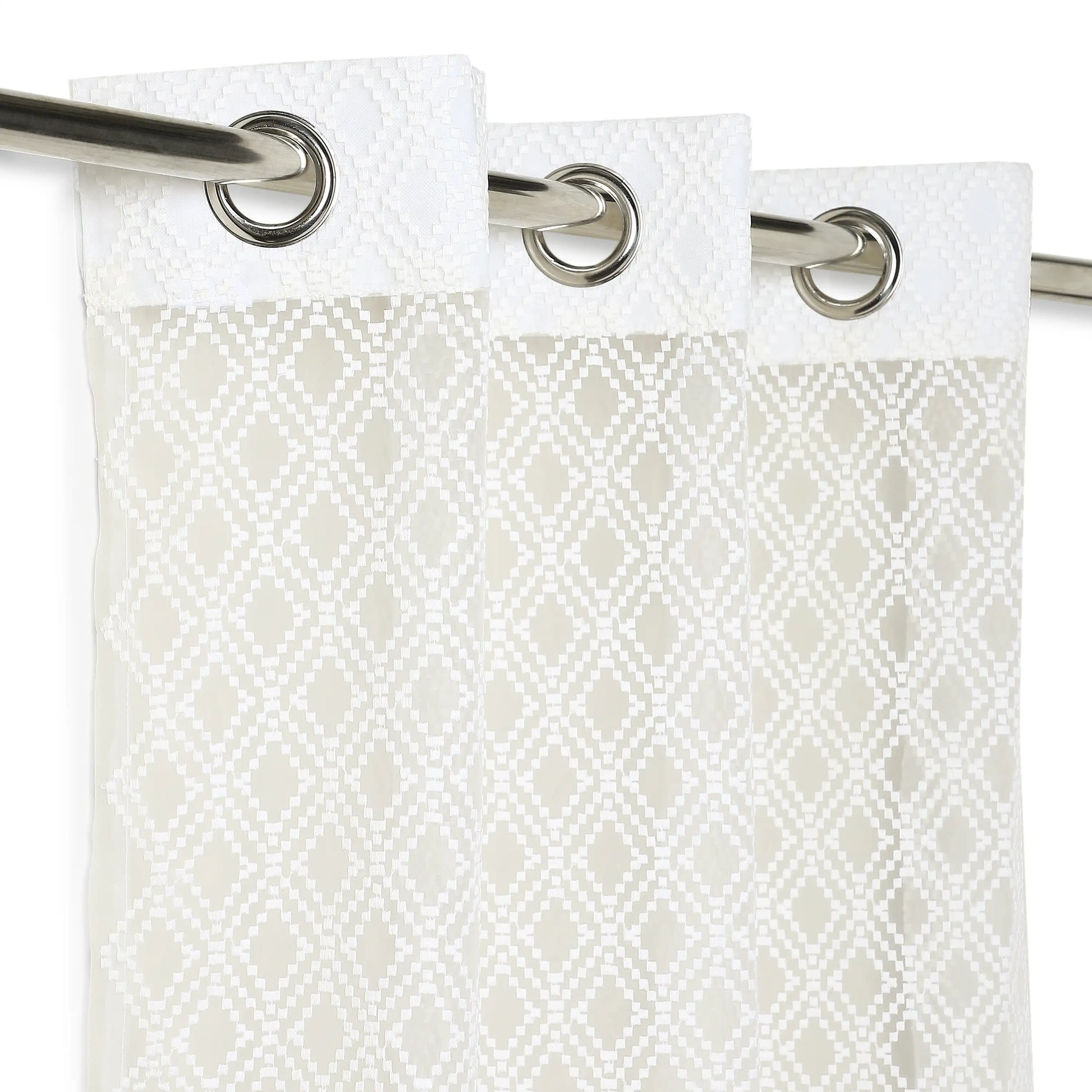 Velina Set Of 2 Embroidered Sheer Readymade Curtains | Boho Mirage Winter White / Door (3.60ft X 7.22ft)