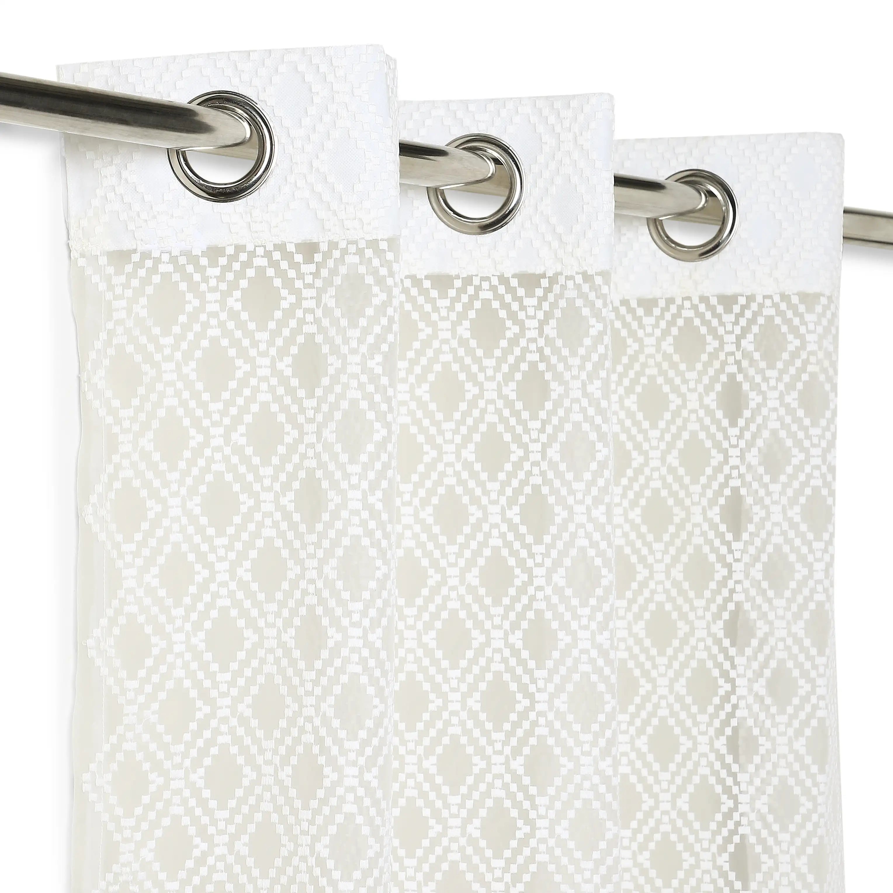 Velina Set Of 2 Embroidered Sheer Readymade Curtains | Boho Mirage Winter White / Door (3.60ft X 7.22ft)