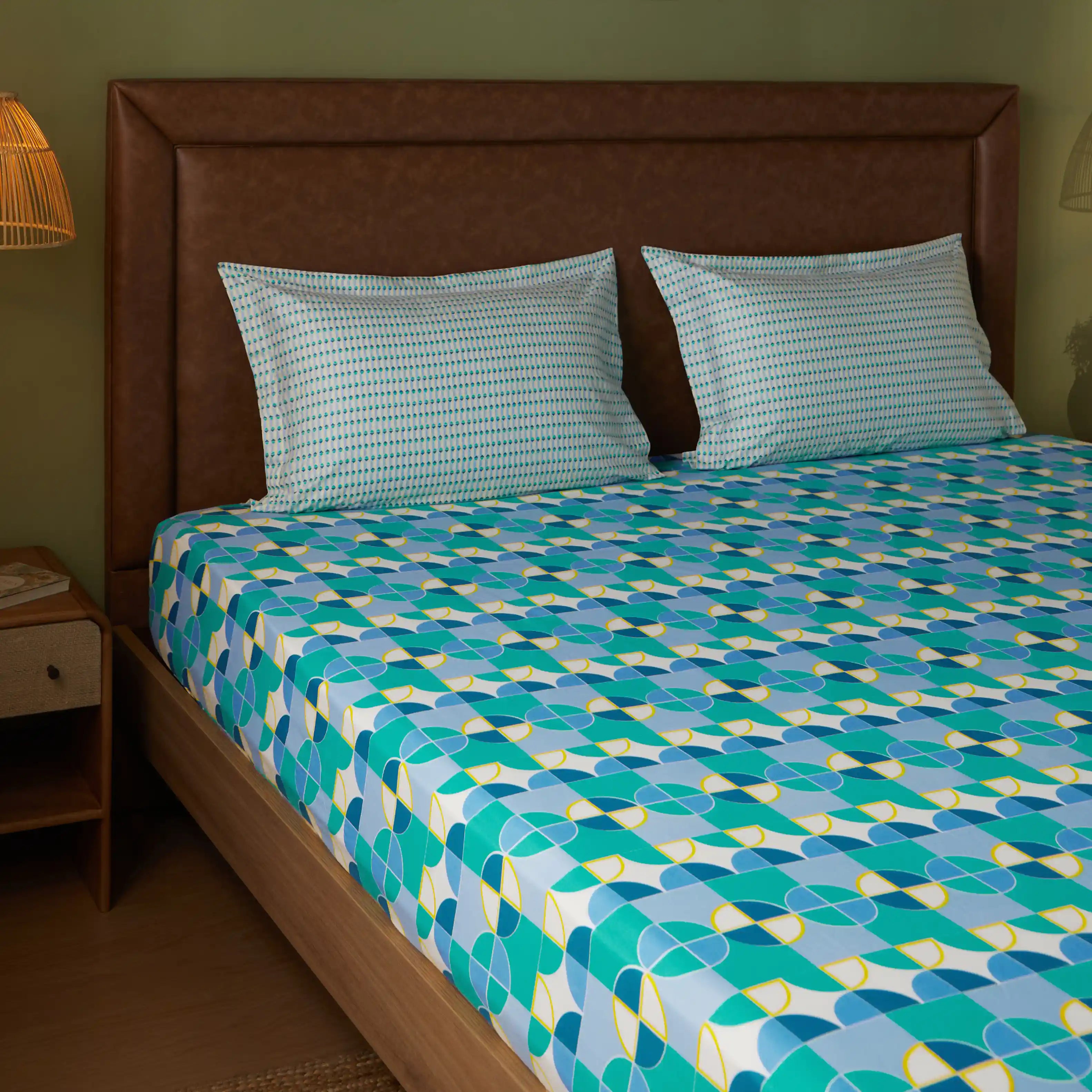 Mishella Printed Orbit Teal Fitted Sheet Set Orbit Teal / Queen