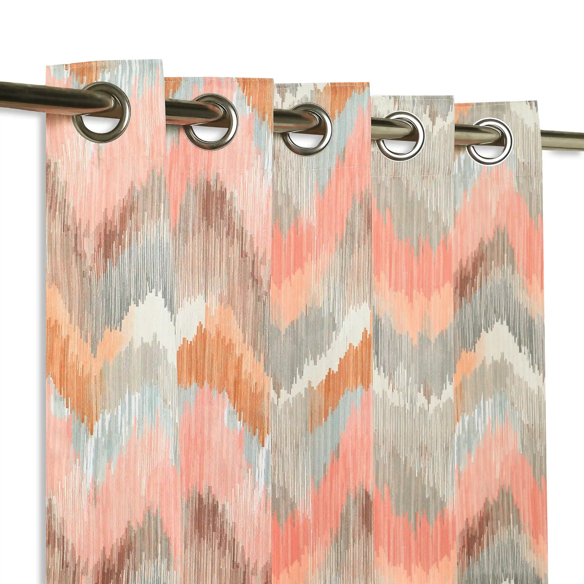 Bloomshire Classic Set Of 2 Printed Readymade Curtains | Modern Ikat Rusty Rose / Door-XL (9ft X 4.4ft)